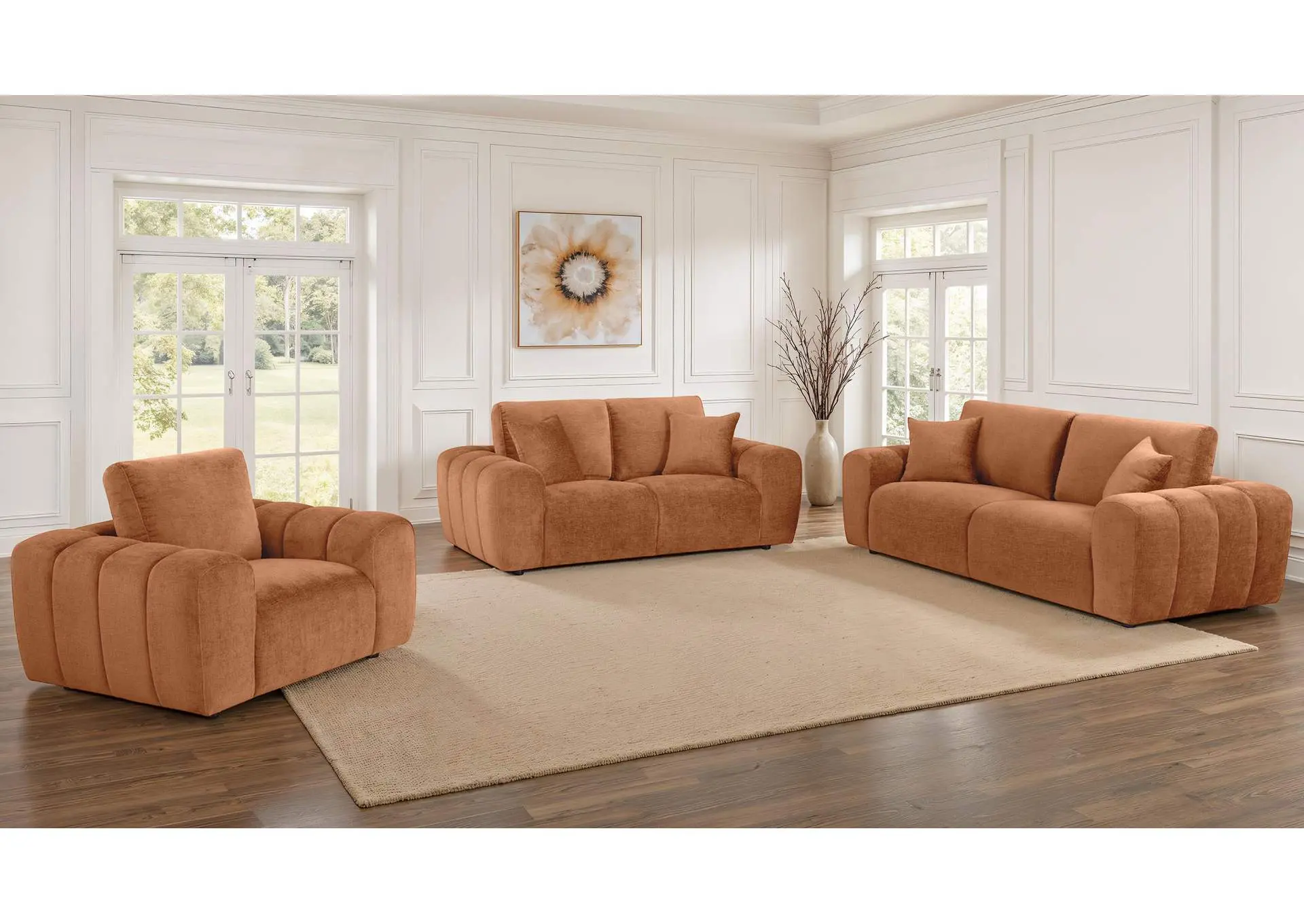 Burnett 3-piece Chenille Upholstered Sofa Set Burnt Orange
