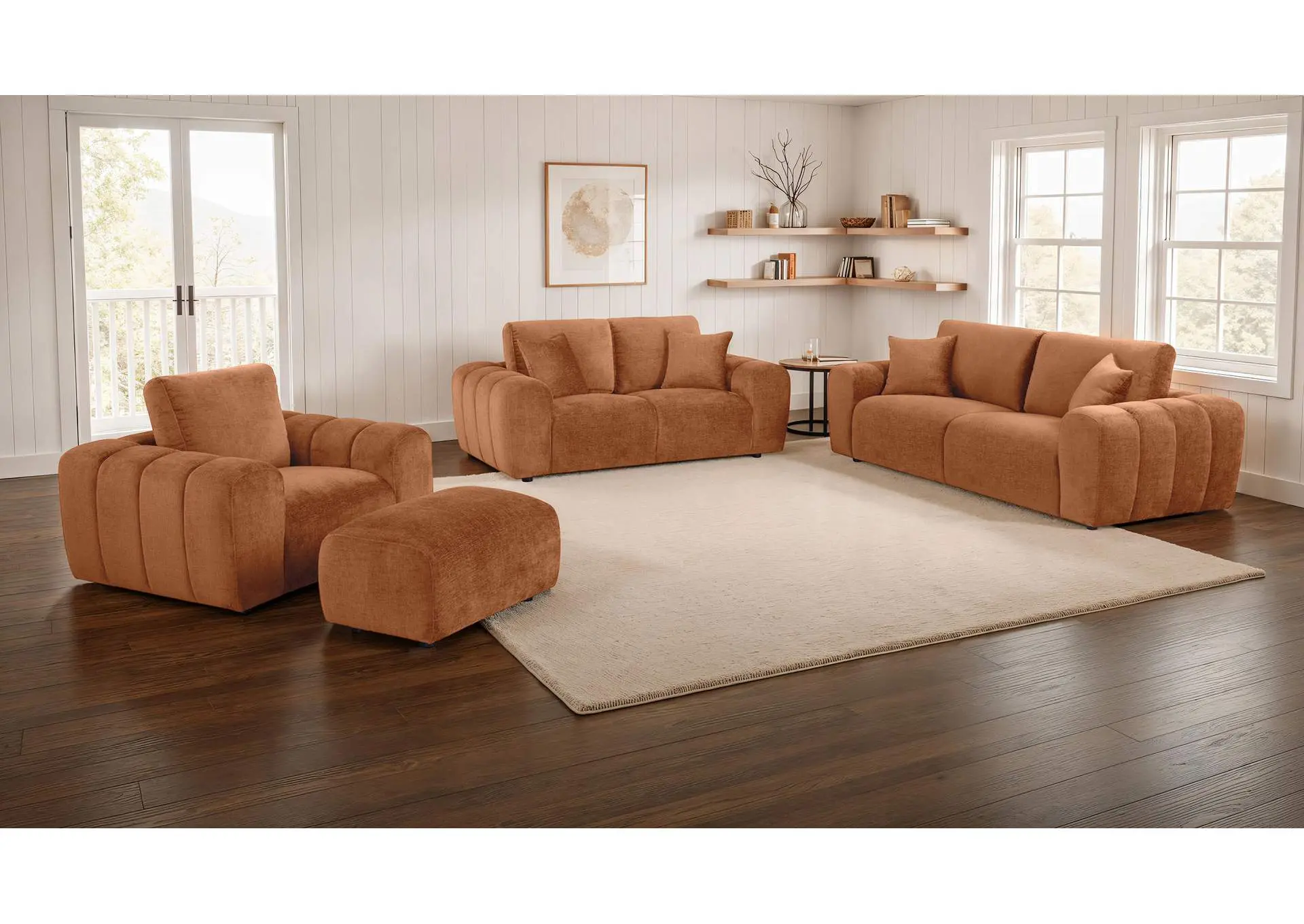 Burnett 4-piece Chenille Upholstered Sofa Set Burnt Orange