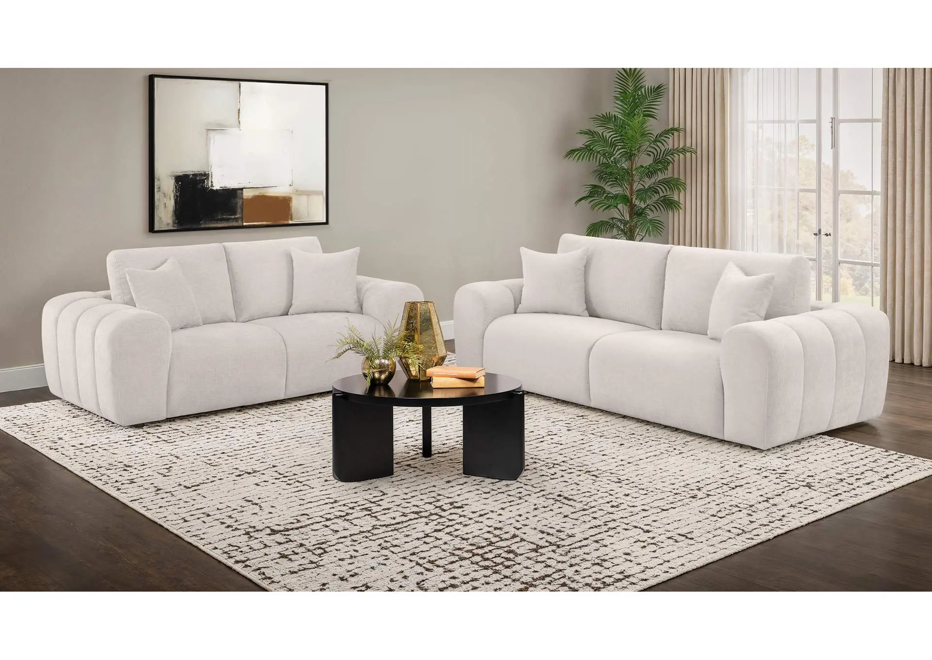 Burnett 2-piece Chenille Upholstered Sofa Set Ivory