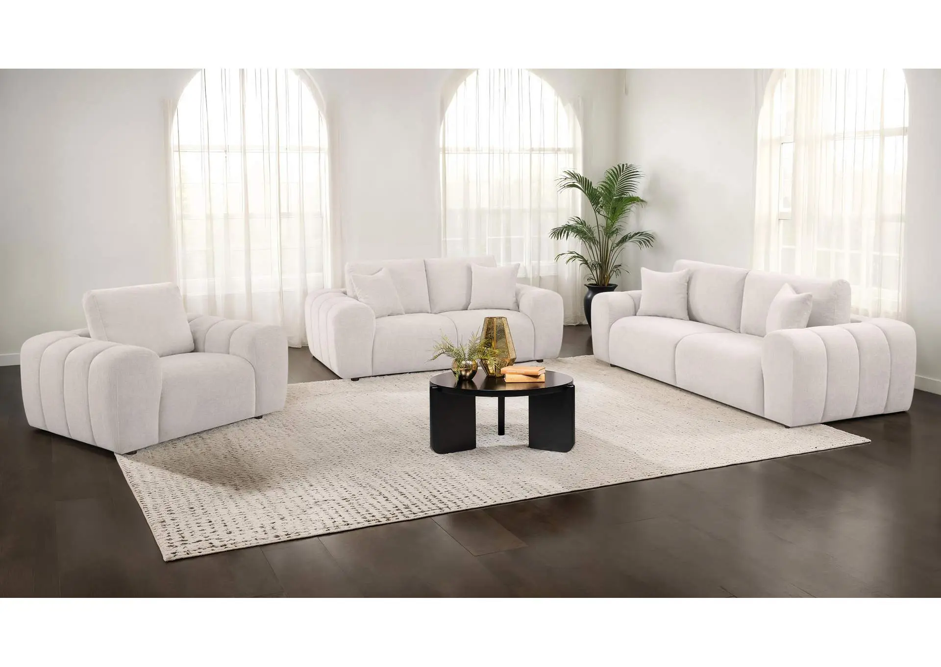 Burnett 3-piece Chenille Upholstered Sofa Set Ivory