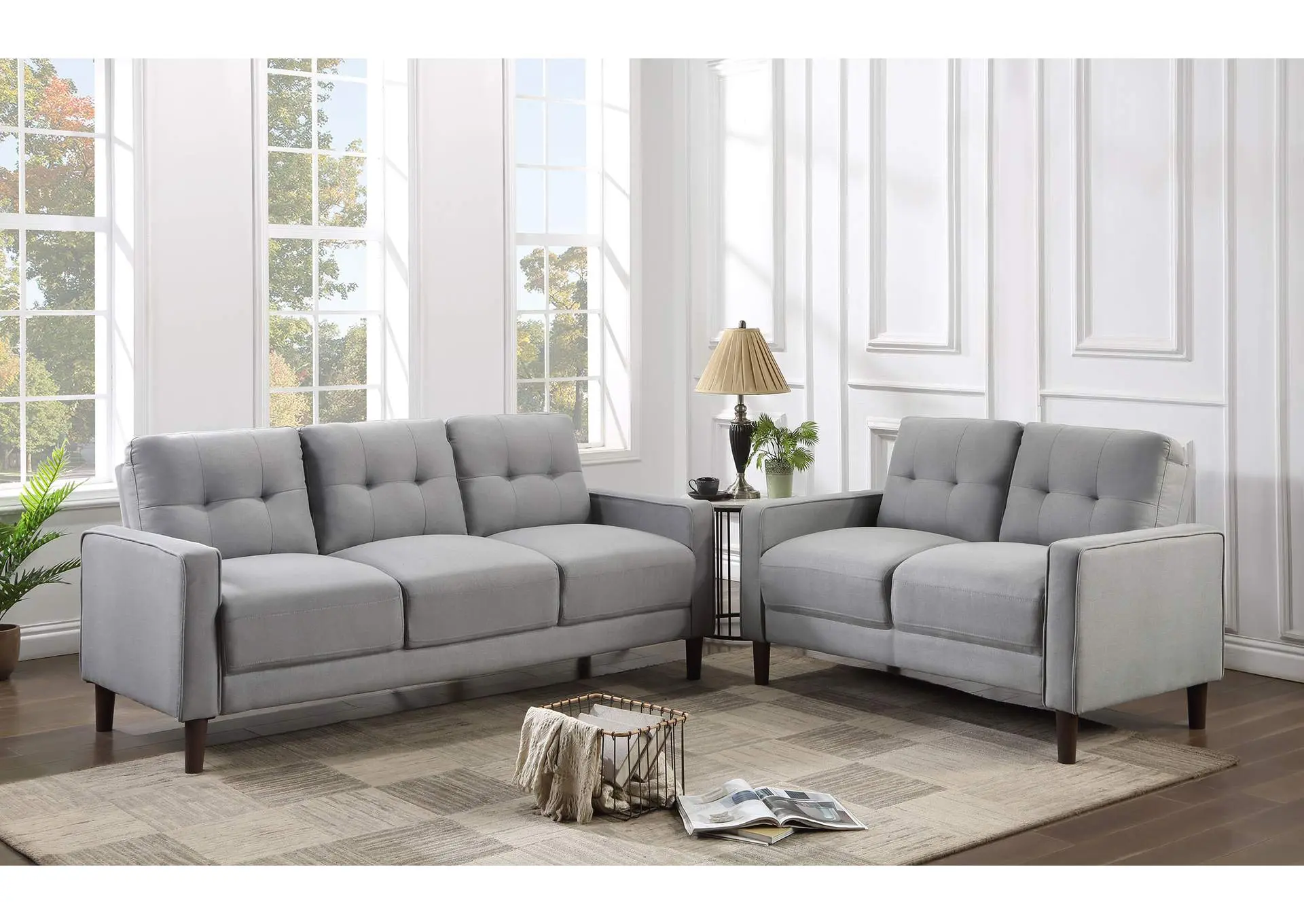 Bowen 2-piece Upholstered Track Arm Tufted Sofa Set Grey