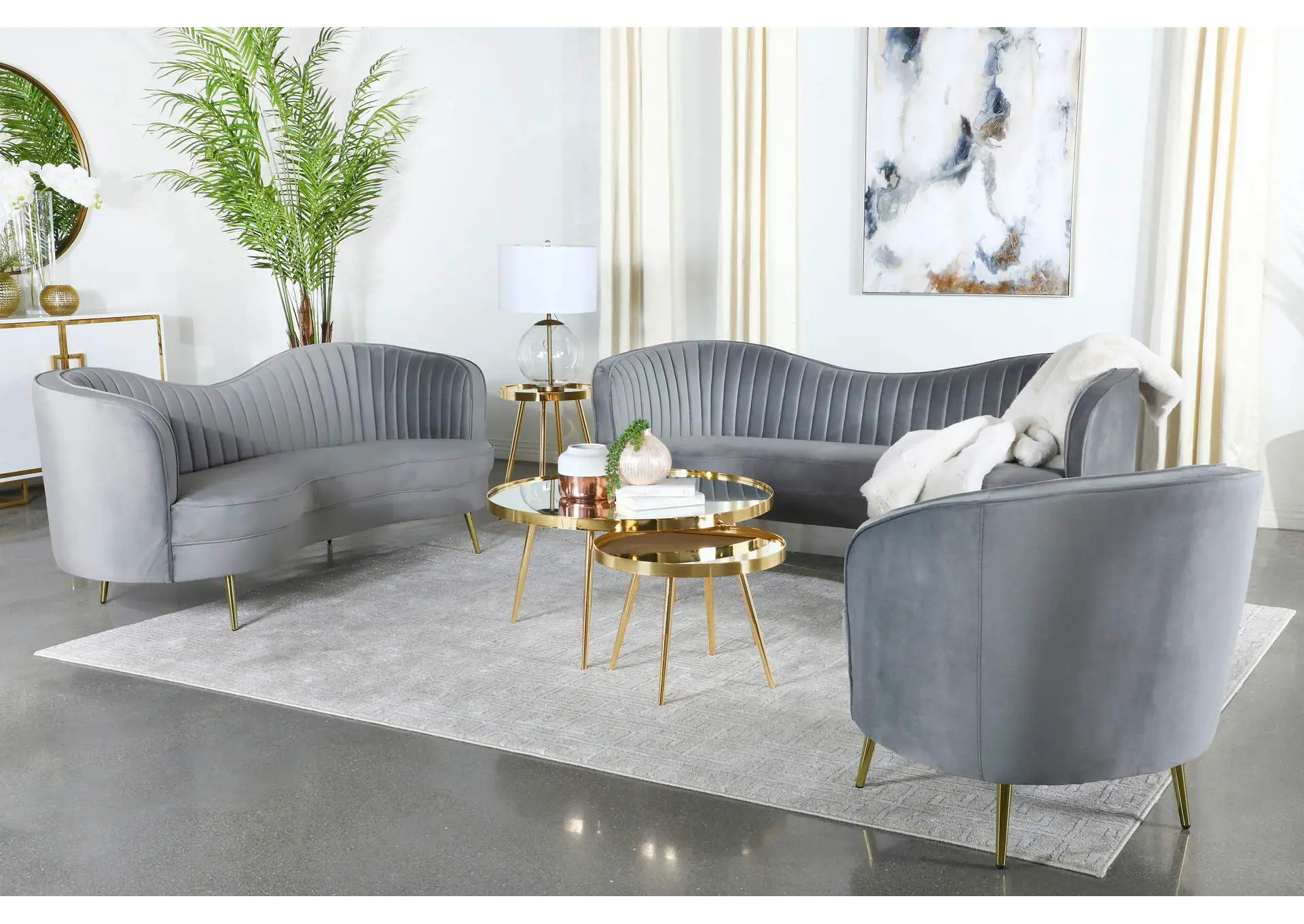 Sophia 3-piece Upholstered Channel Tufted Sofa Set Grey