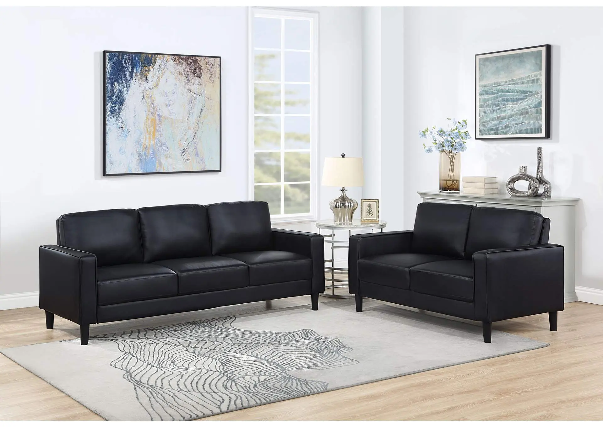 Ruth 2-piece Upholstered Track Arm Sofa Set Black