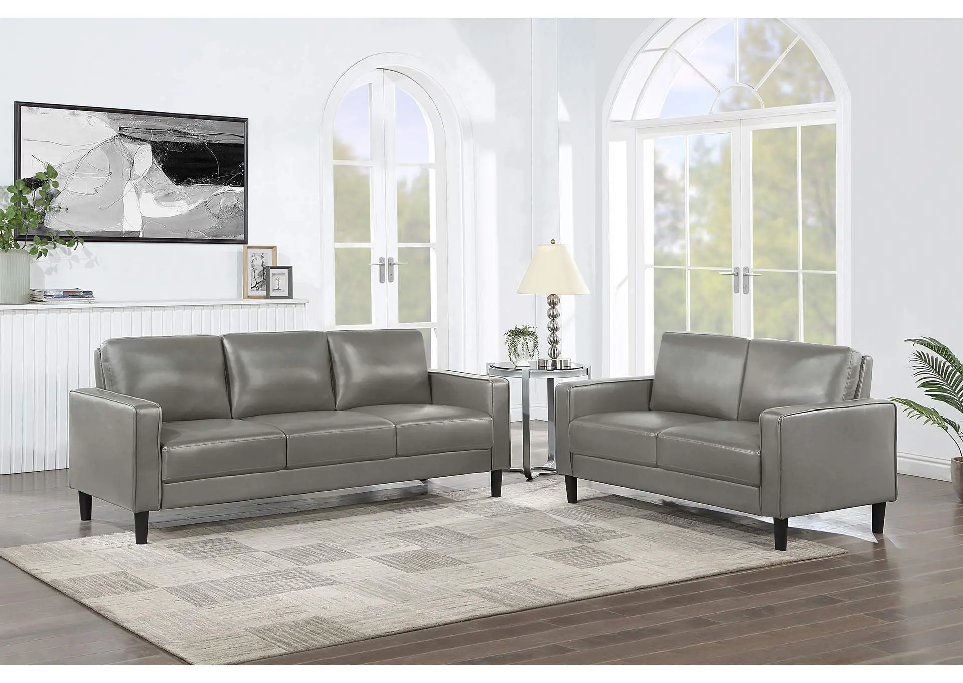 Ruth 2-piece Upholstered Track Arm Sofa Set Grey