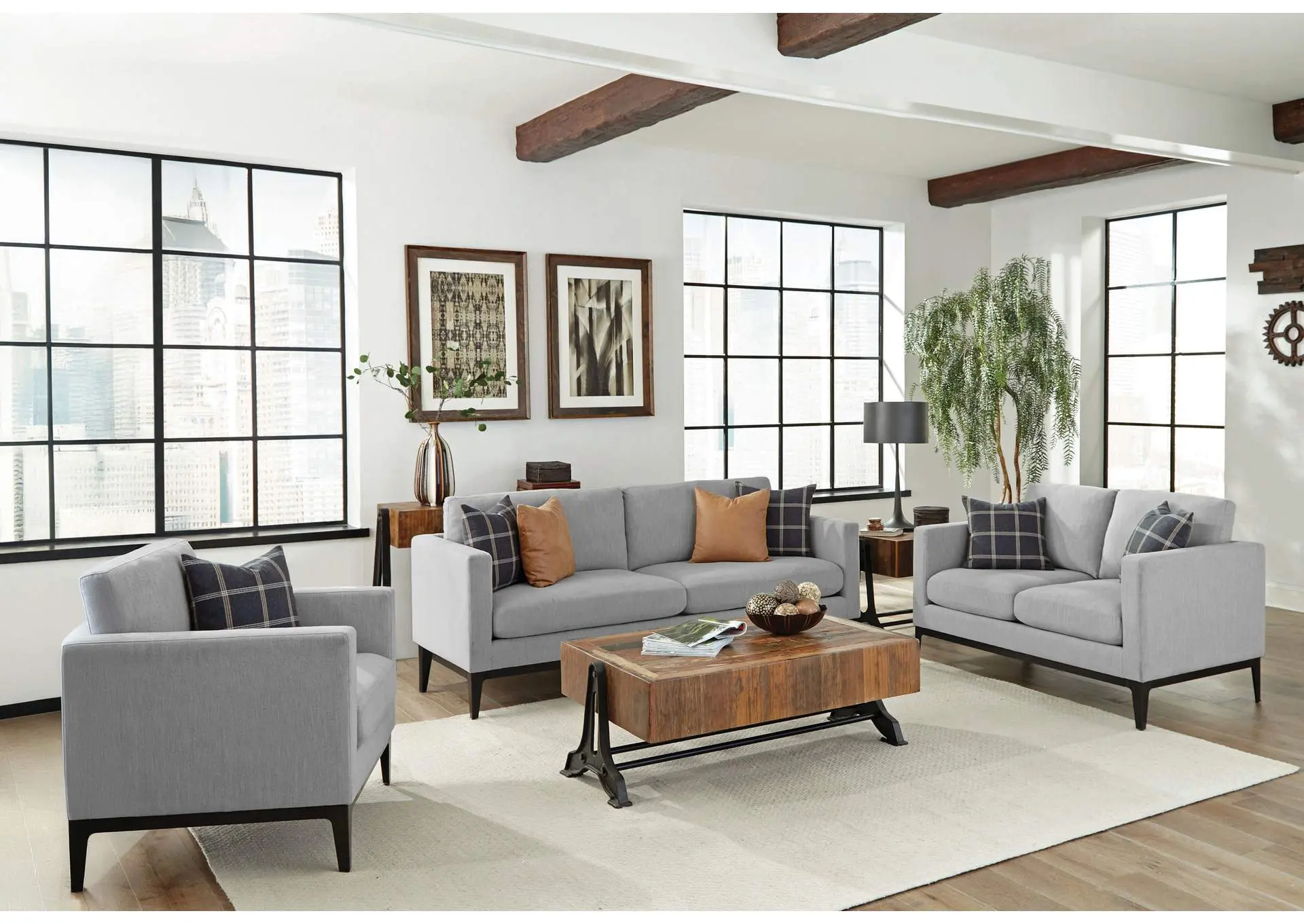 Apperson 3-piece Upholstered Track Arm Sofa Set Light Grey