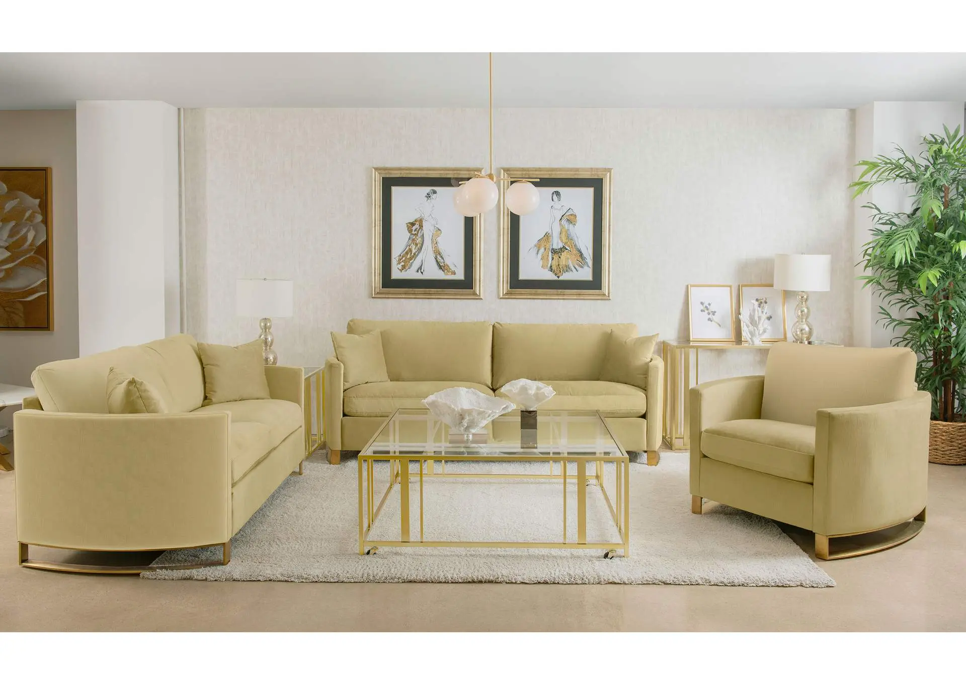 Corliss 3-piece Velvet Upholstered Sofa Set Camel