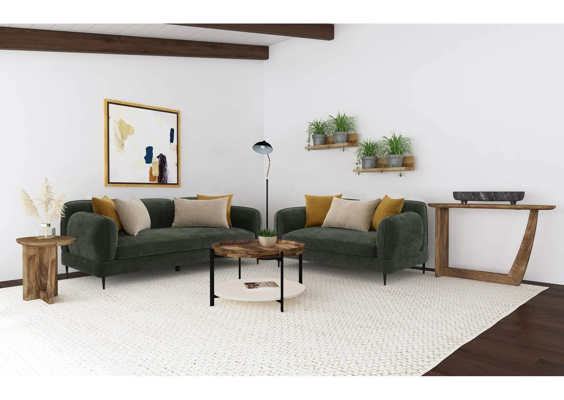 Jade 2-piece Chenille Upholstered Sofa Set Green