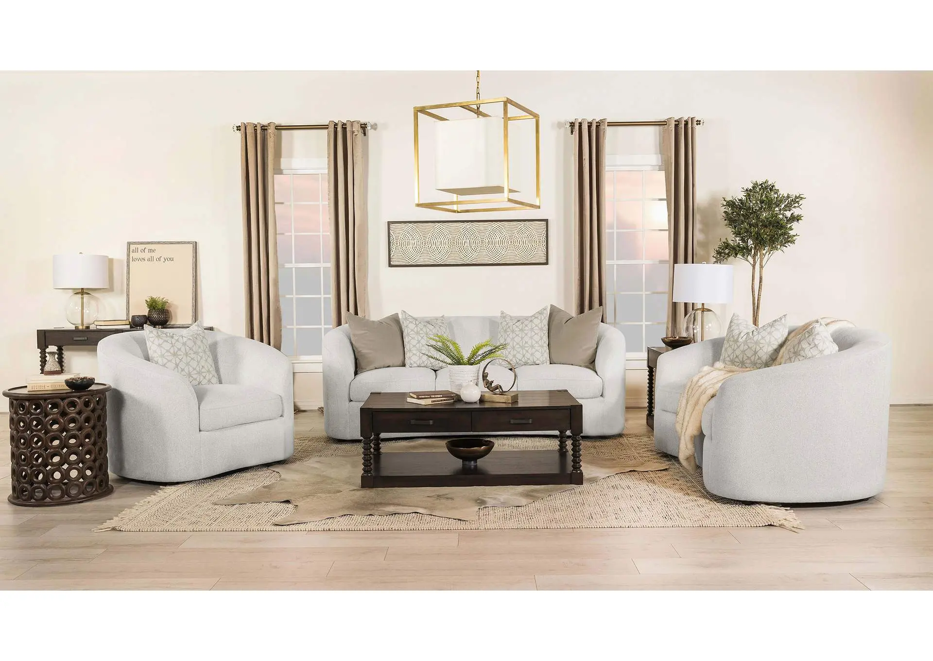 Rainn 3-piece Boucle Upholstered Sloped Arm Sofa Set Latte
