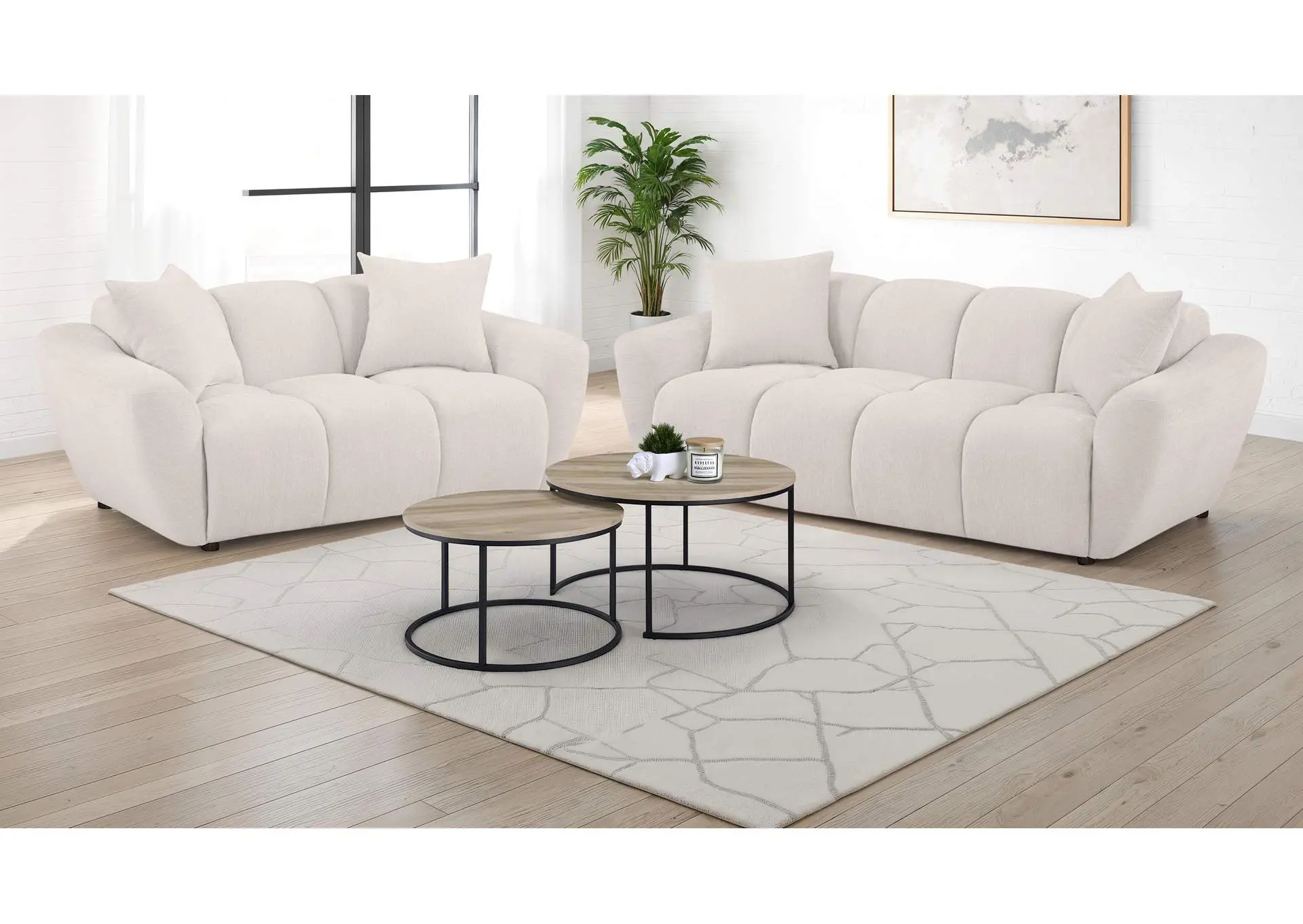 Destino 2-piece Chenille Splayed Arm Sofa Set Greige