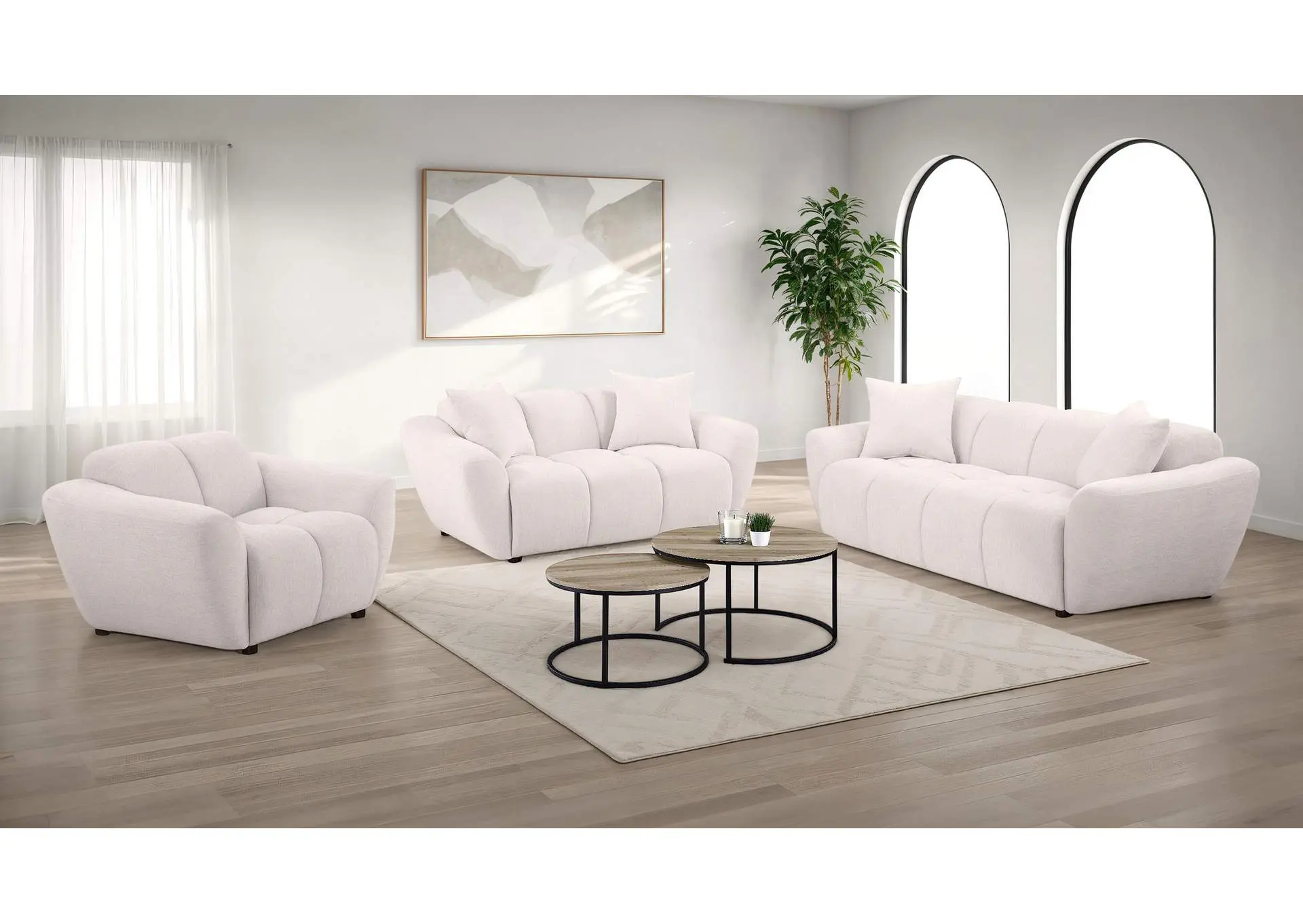 Destino 3-piece Chenille Splayed Arm Sofa Set Greige