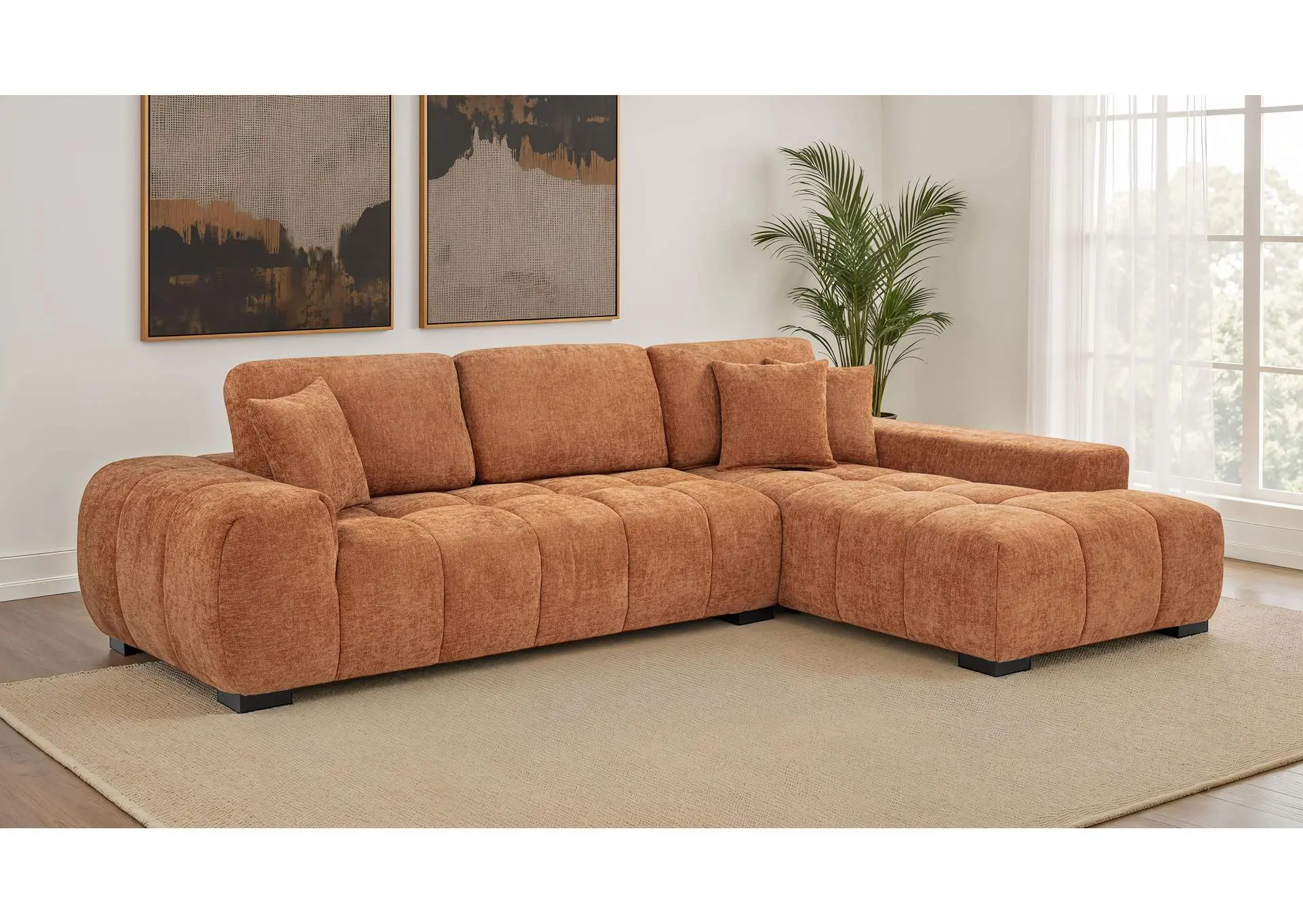 Octavia Upholstered Sectional Chaise Sofa Orange