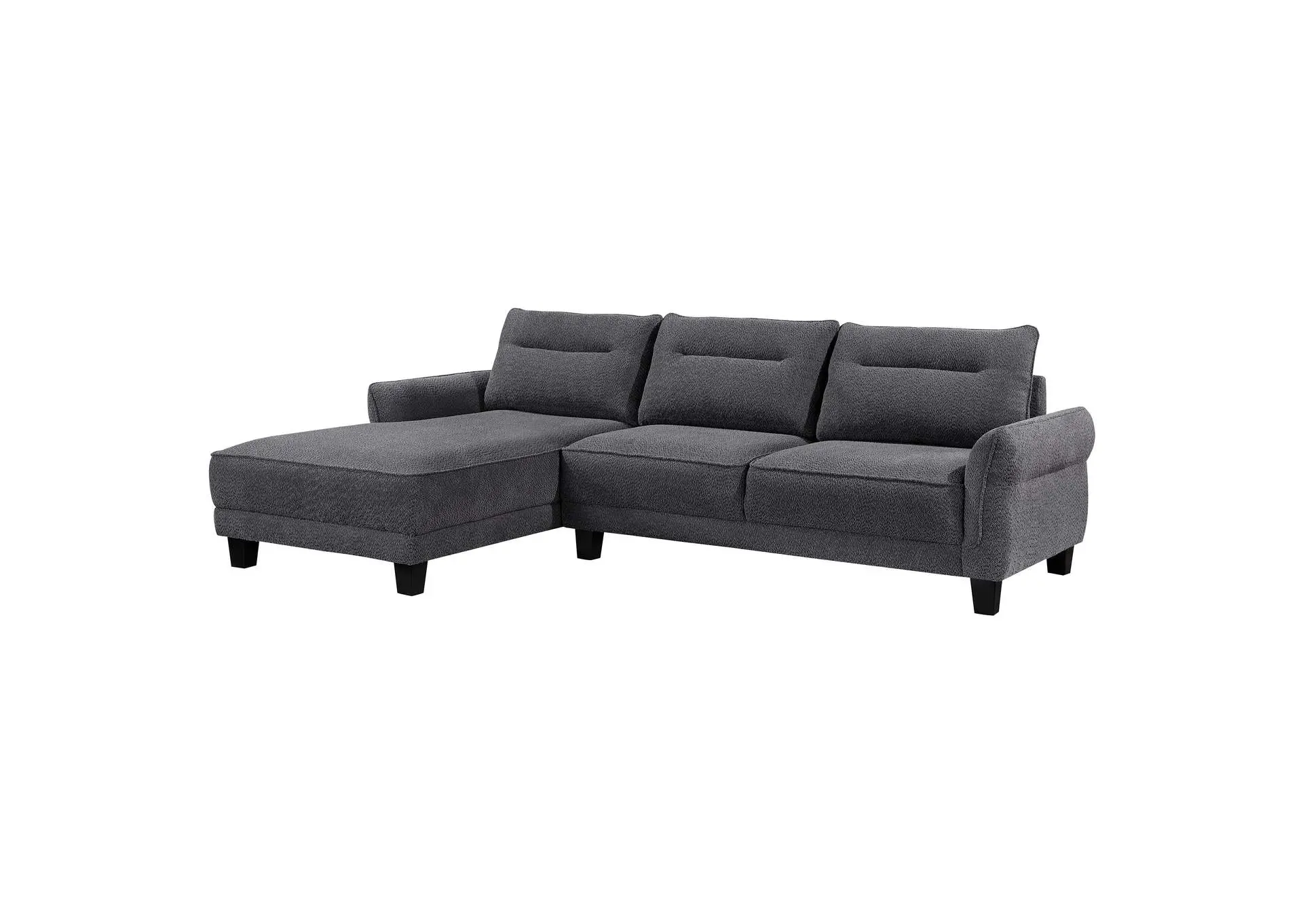 Caspian Upholstered Curved Arm Chaise Sectional Sofa Grey