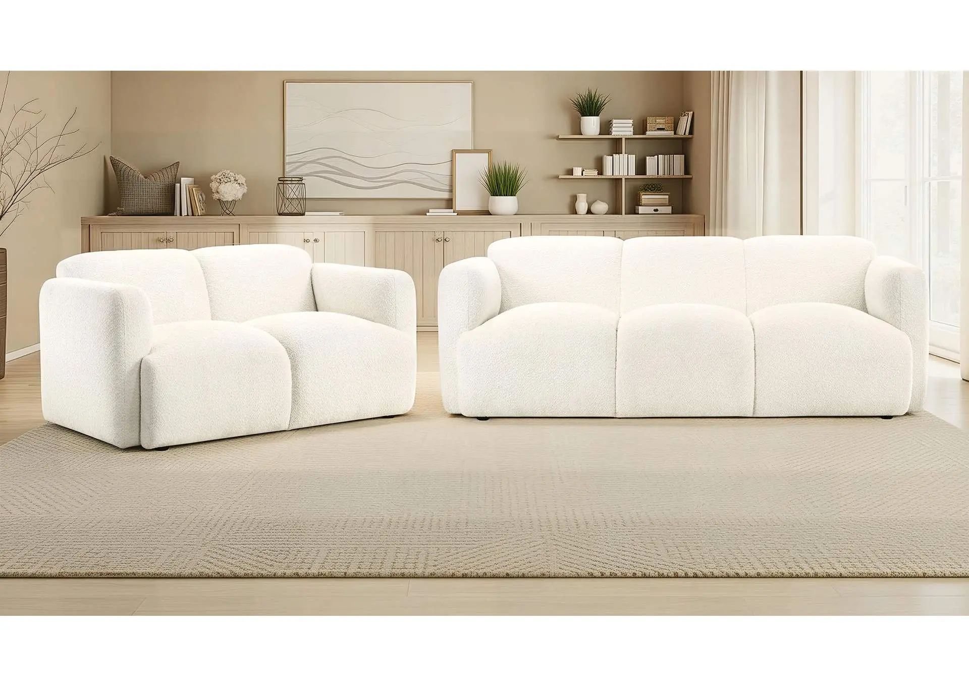 Dorset 2-piece Upholstered Round Track Arm Sofa Set White