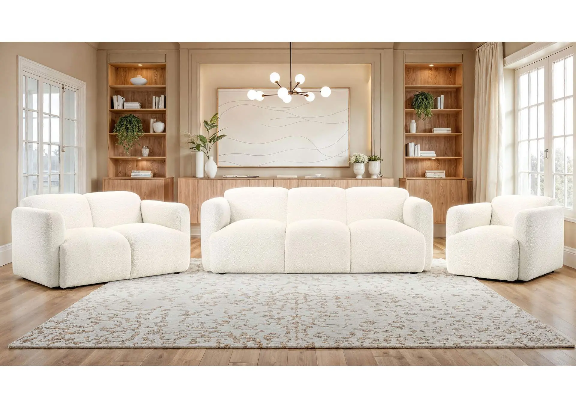 Dorset 3-piece Upholstered Round Track Arm Sofa Set White