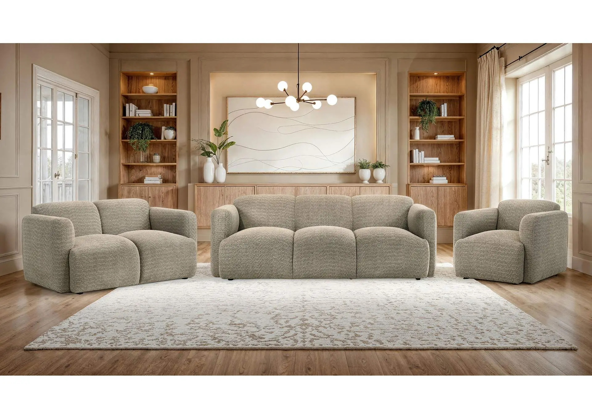 Dorset 3-piece Upholstered Round Track Arm Sofa Set Brown