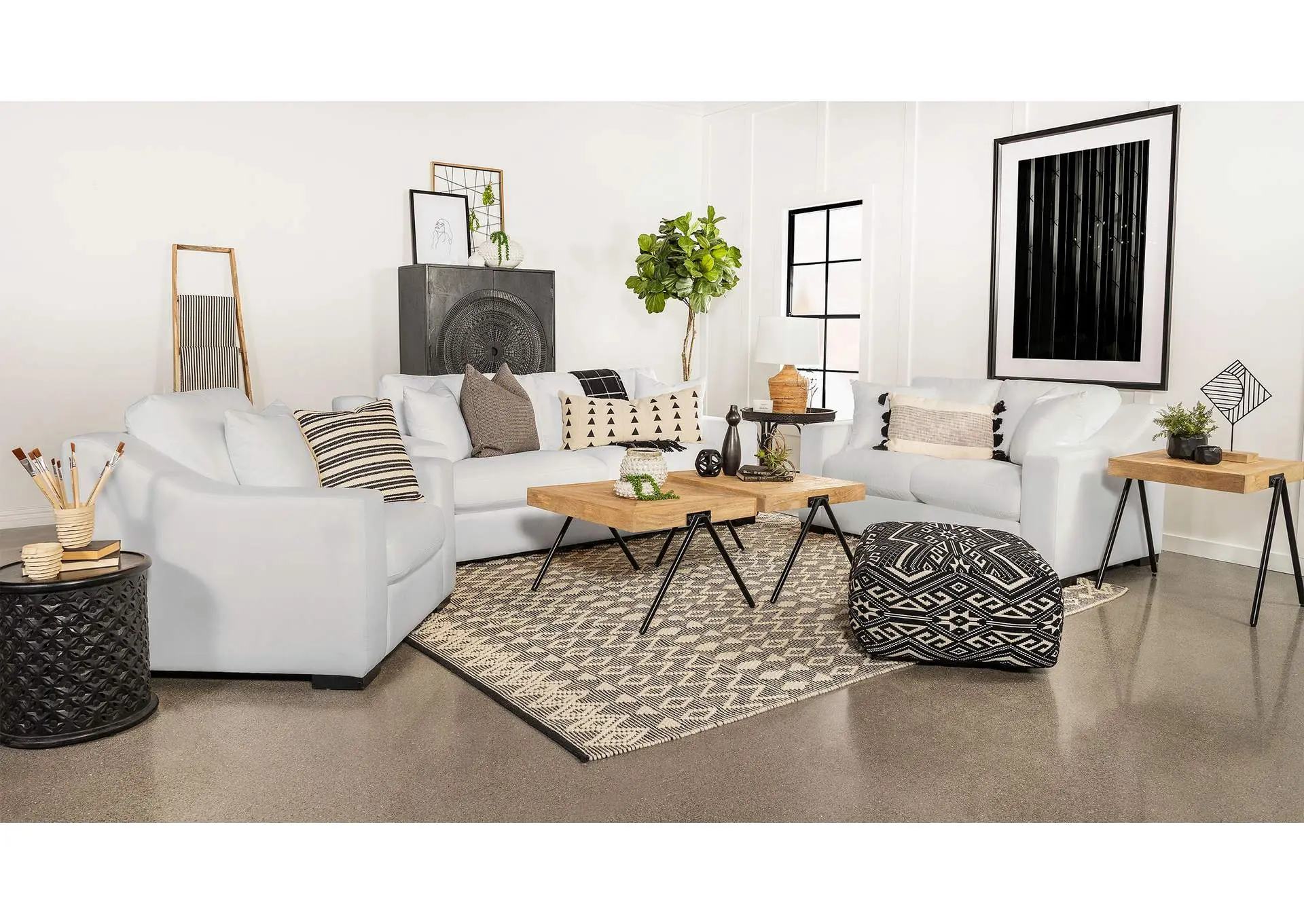 Ashlyn 3-piece Upholstered Sloped Arm Sofa Set White