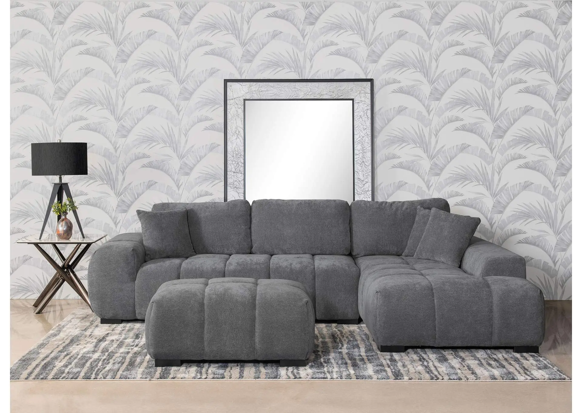Octavia Upholstered Sectional Chaise Sofa Charcoal Grey