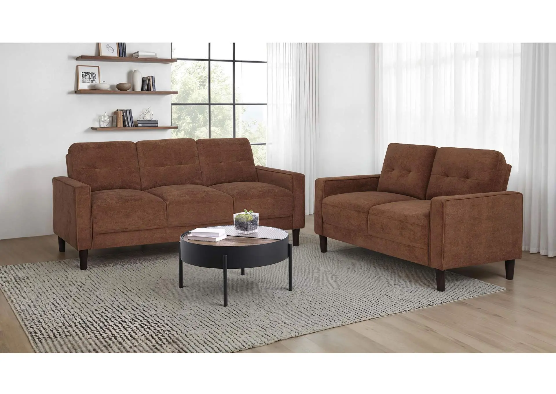 Bowen II 2-piece Fabric Upholstered Track Arm Sofa Set Rust