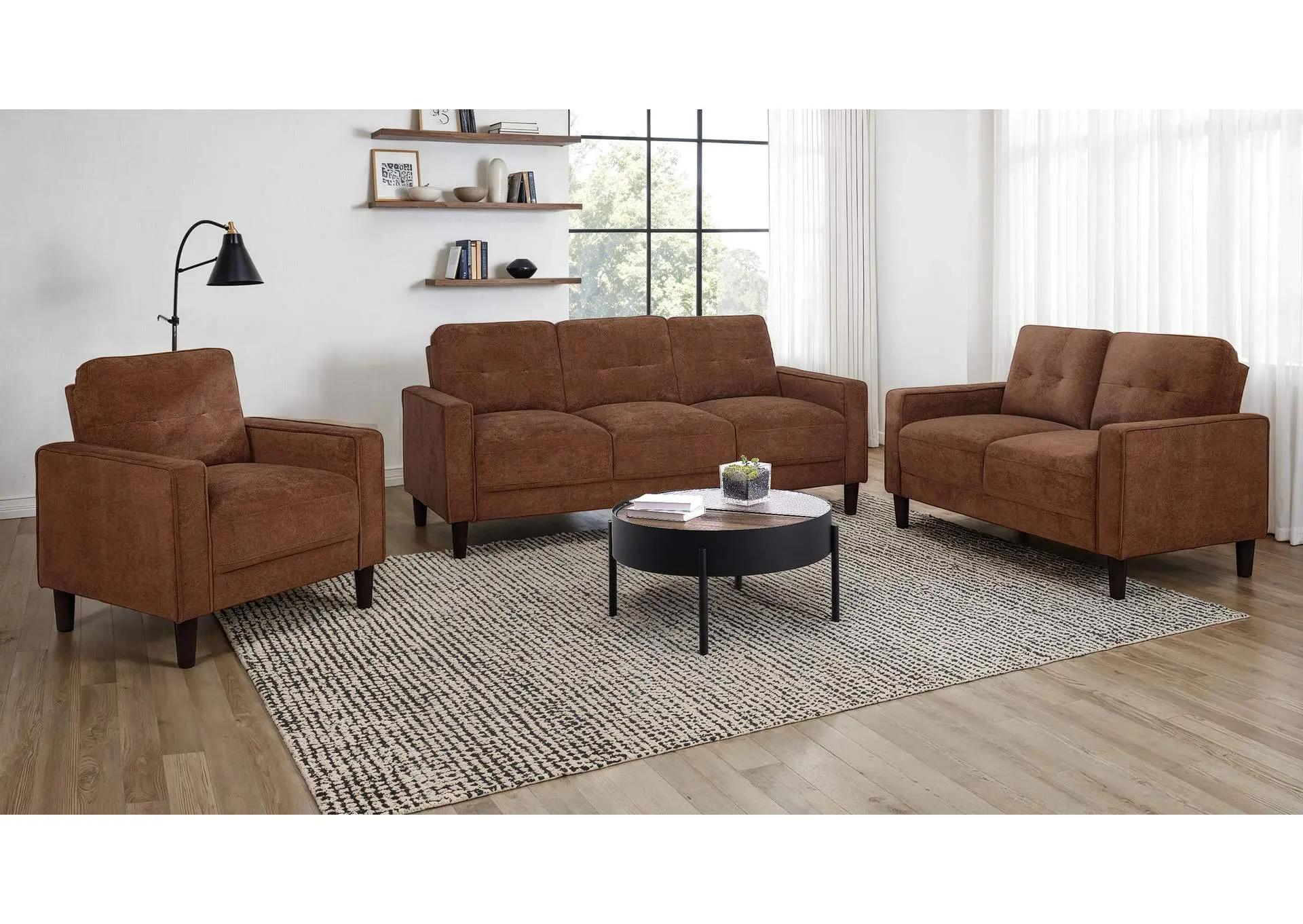 Bowen II 3-piece Fabric Upholstered Track Arm Sofa Set Rust