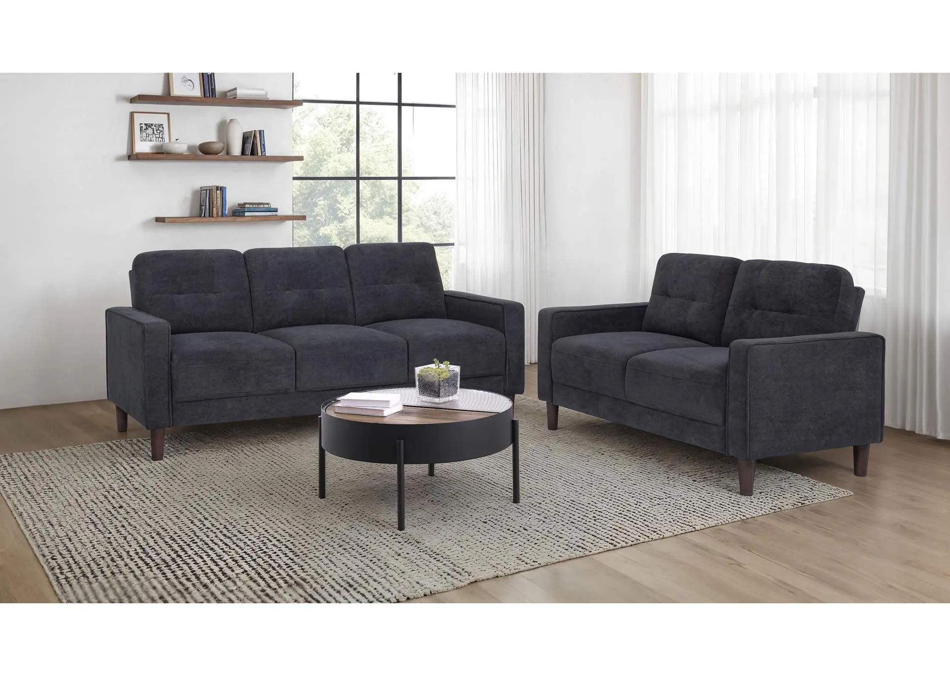 Bowen II 2-piece Upholstered Track Arm Sofa Set Steel Grey