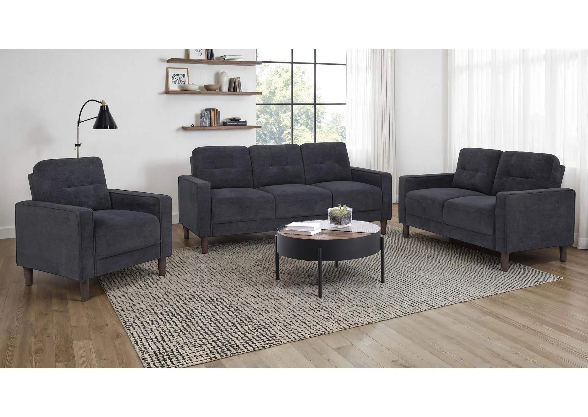 Bowen II 3-piece Upholstered Track Arm Sofa Set Steel Grey