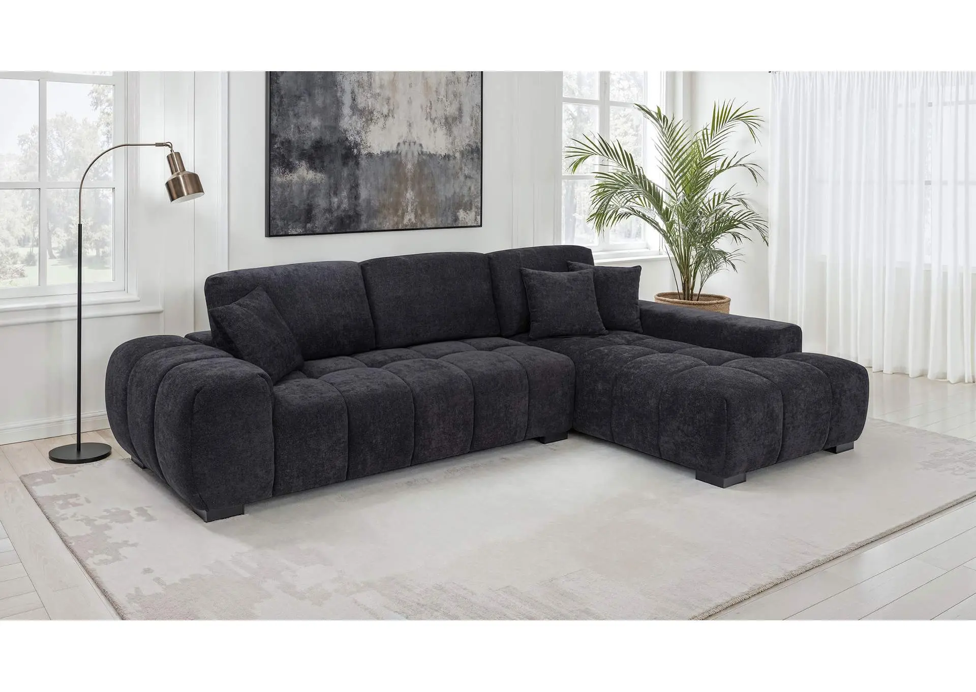 Octavia Upholstered Sectional Chaise Sofa Black