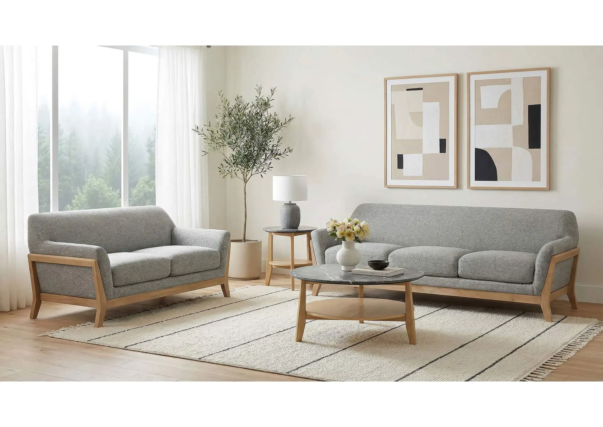 Vaughn 2-piece Fabric Upholstered Flared Arm Sofa Set Grey