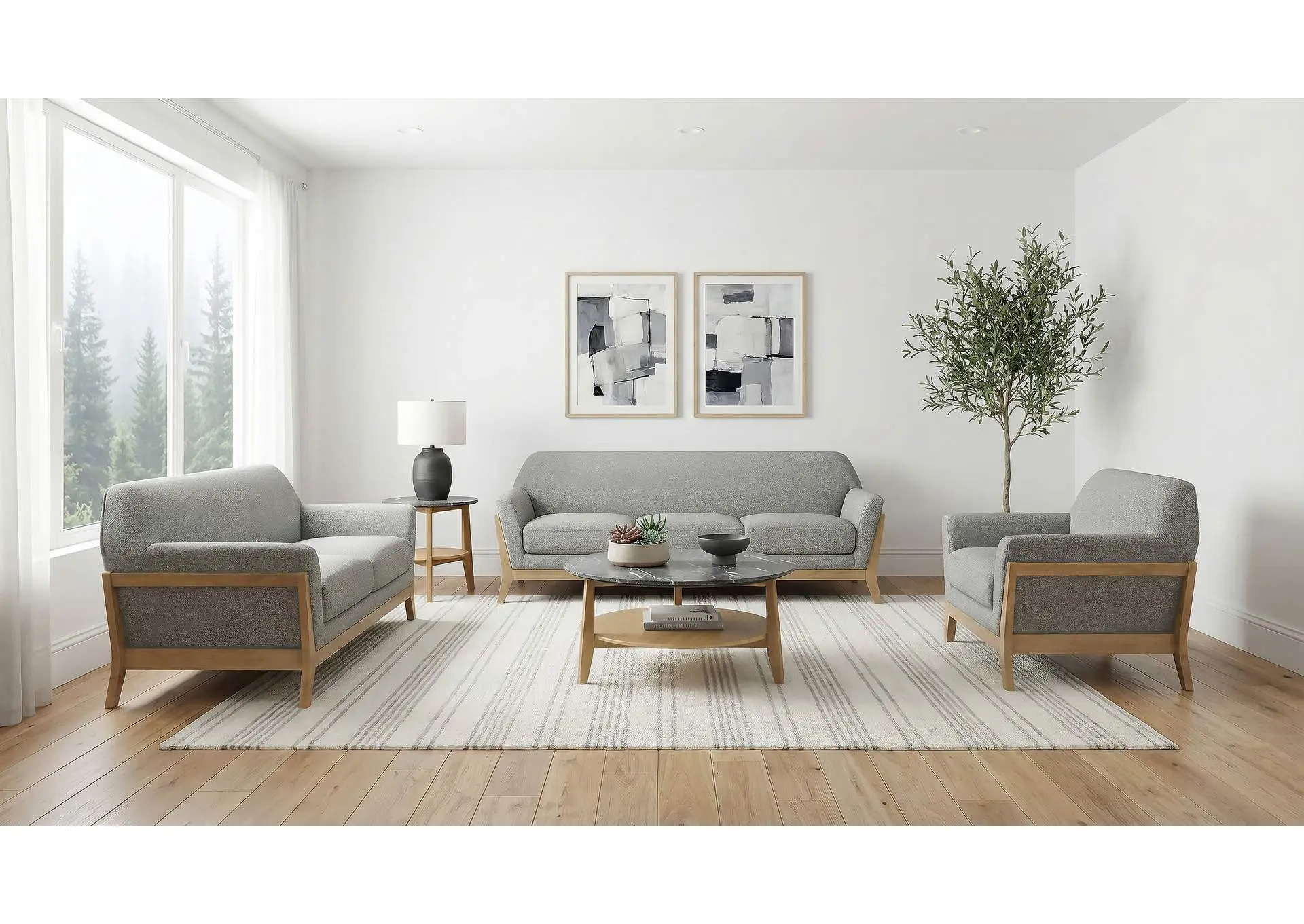 Vaughn 3-piece Fabric Upholstered Flared Arm Sofa Set Grey