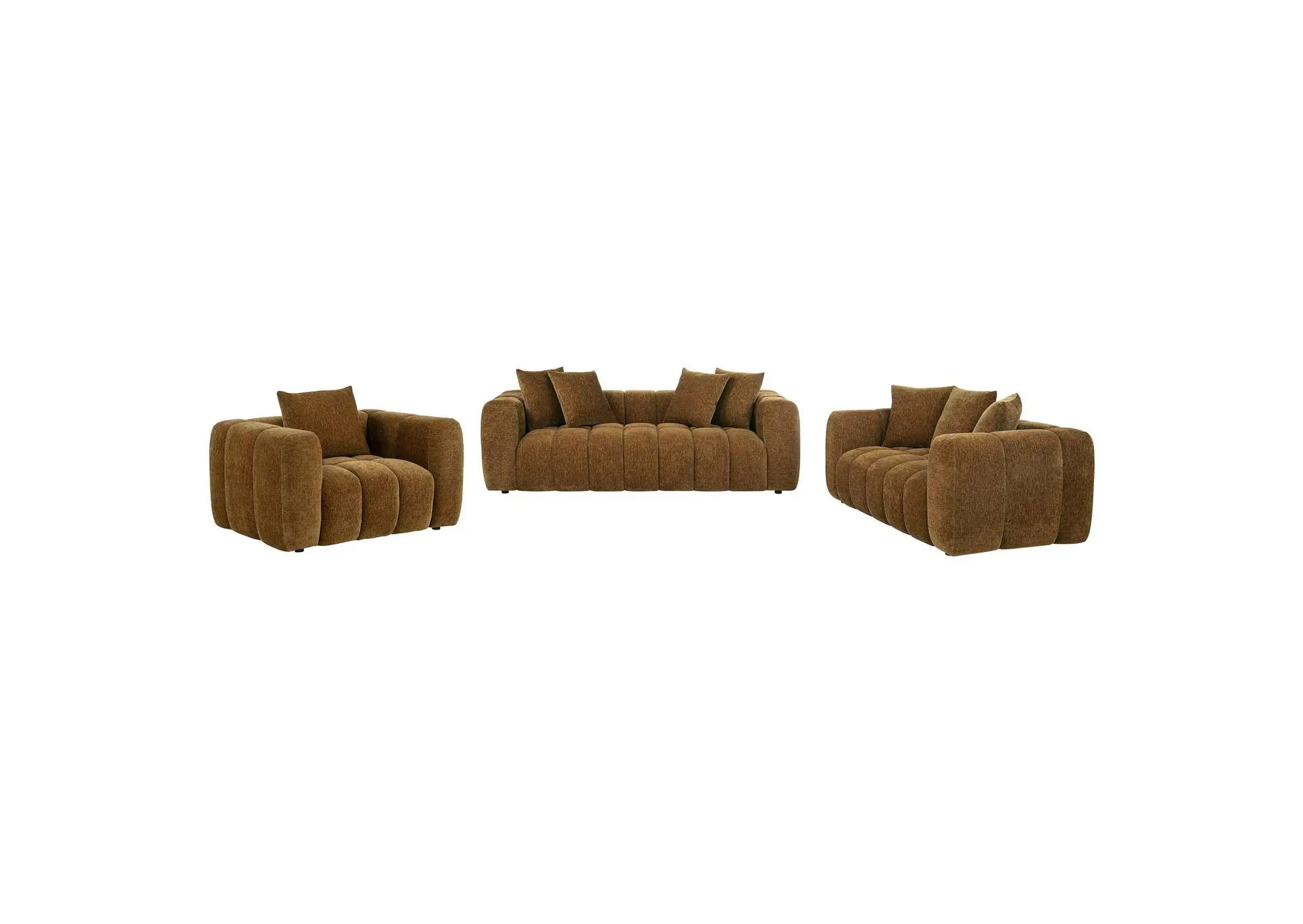 Lazaro 3-piece Fabric Upholstered Wide Channel Sofa Set Bronze