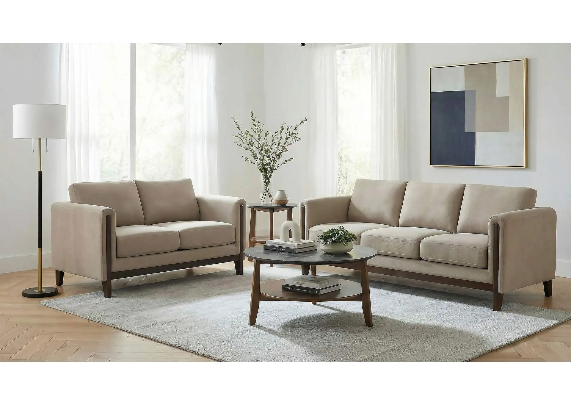 Islington 2-piece Upholstered Panel Arm Sofa Set Taupe