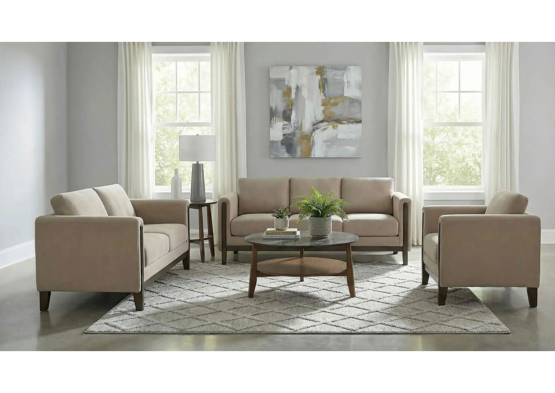 Islington 3-piece Upholstered Panel Arm Sofa Set Taupe