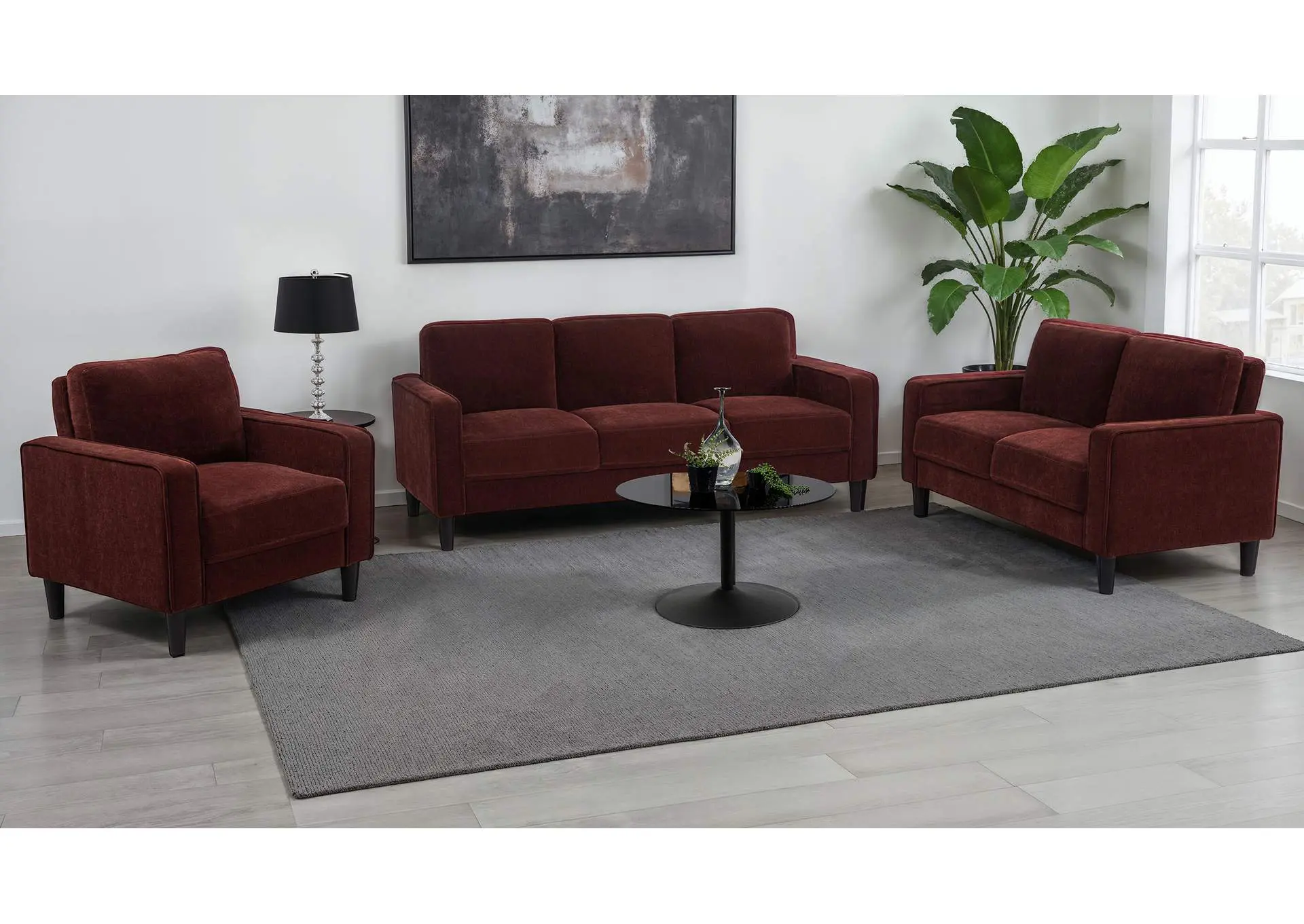 Ruth 3-piece Fabric Upholstered Track Arm Sofa Rust Red