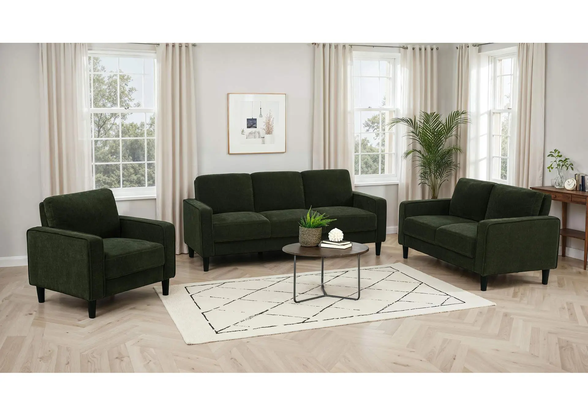 Ruth 3-piece Fabric Upholstered Track Arm Sofa Matcha Green