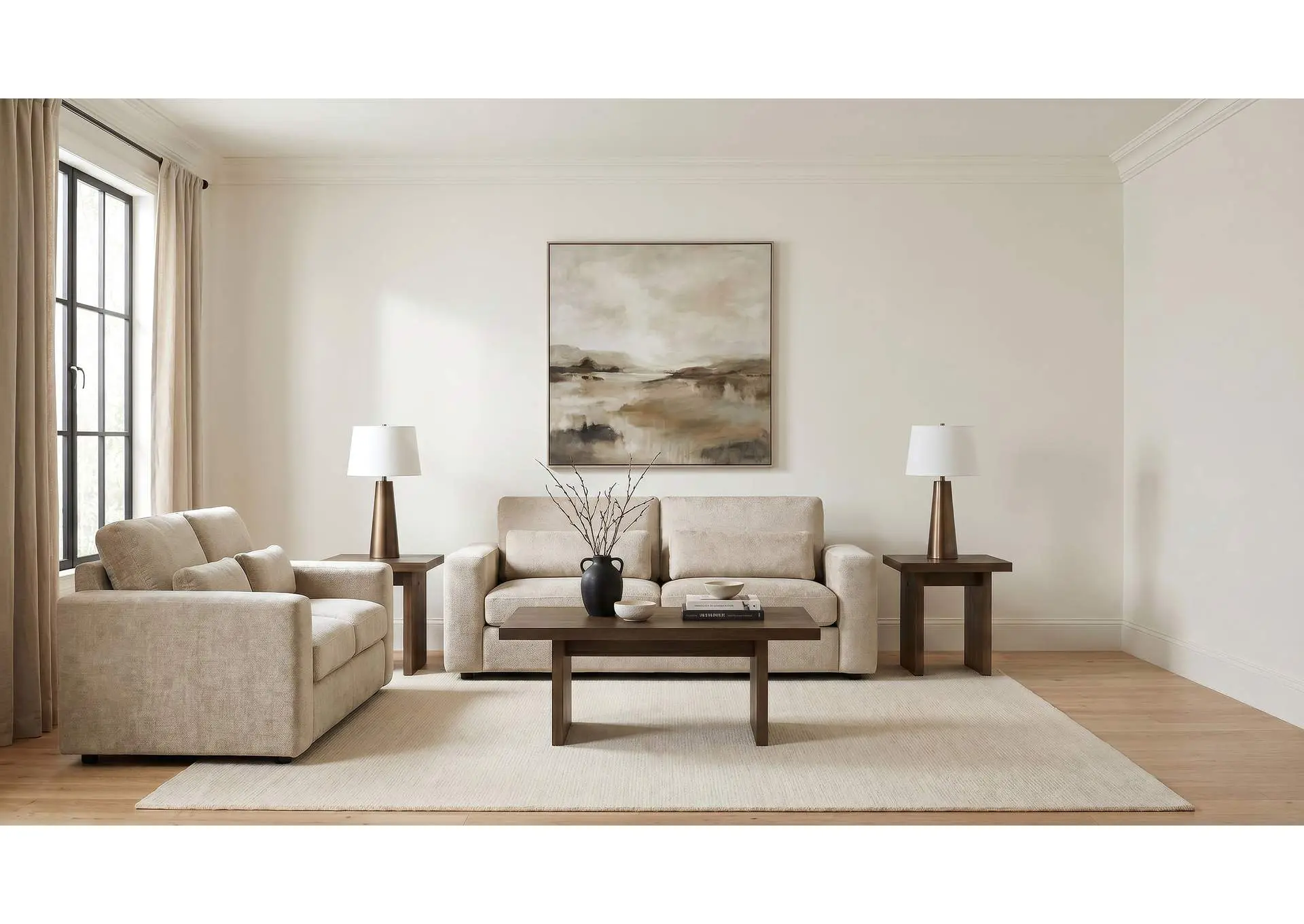 Amador 2-piece Chenille Upholstered Track Arm Sofa Set Camel