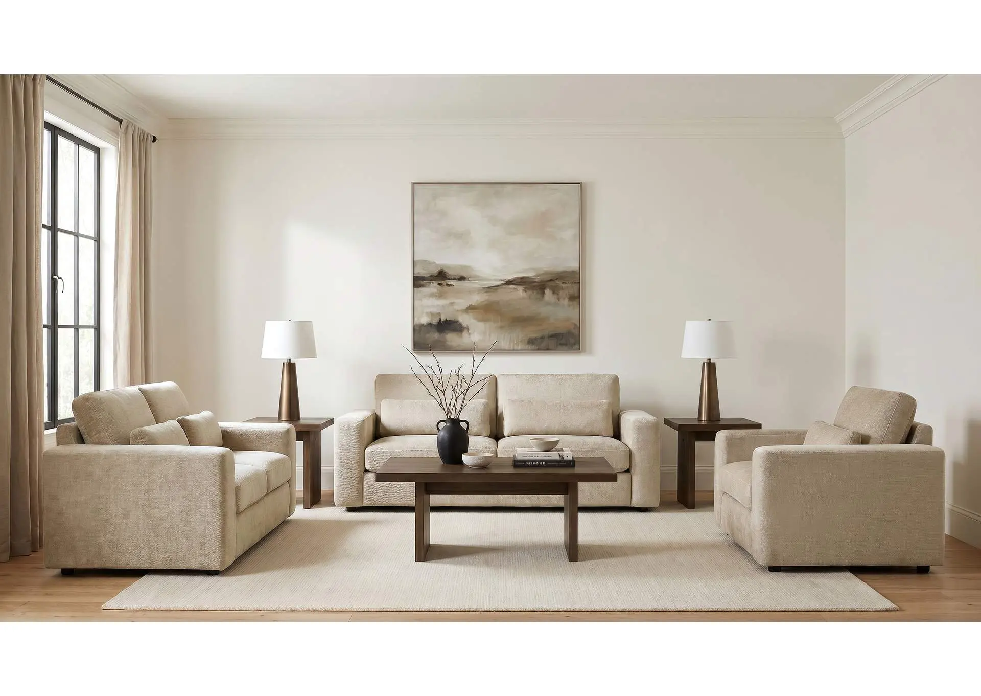 Amador 3-piece Chenille Upholstered Track Arm Sofa Set Camel