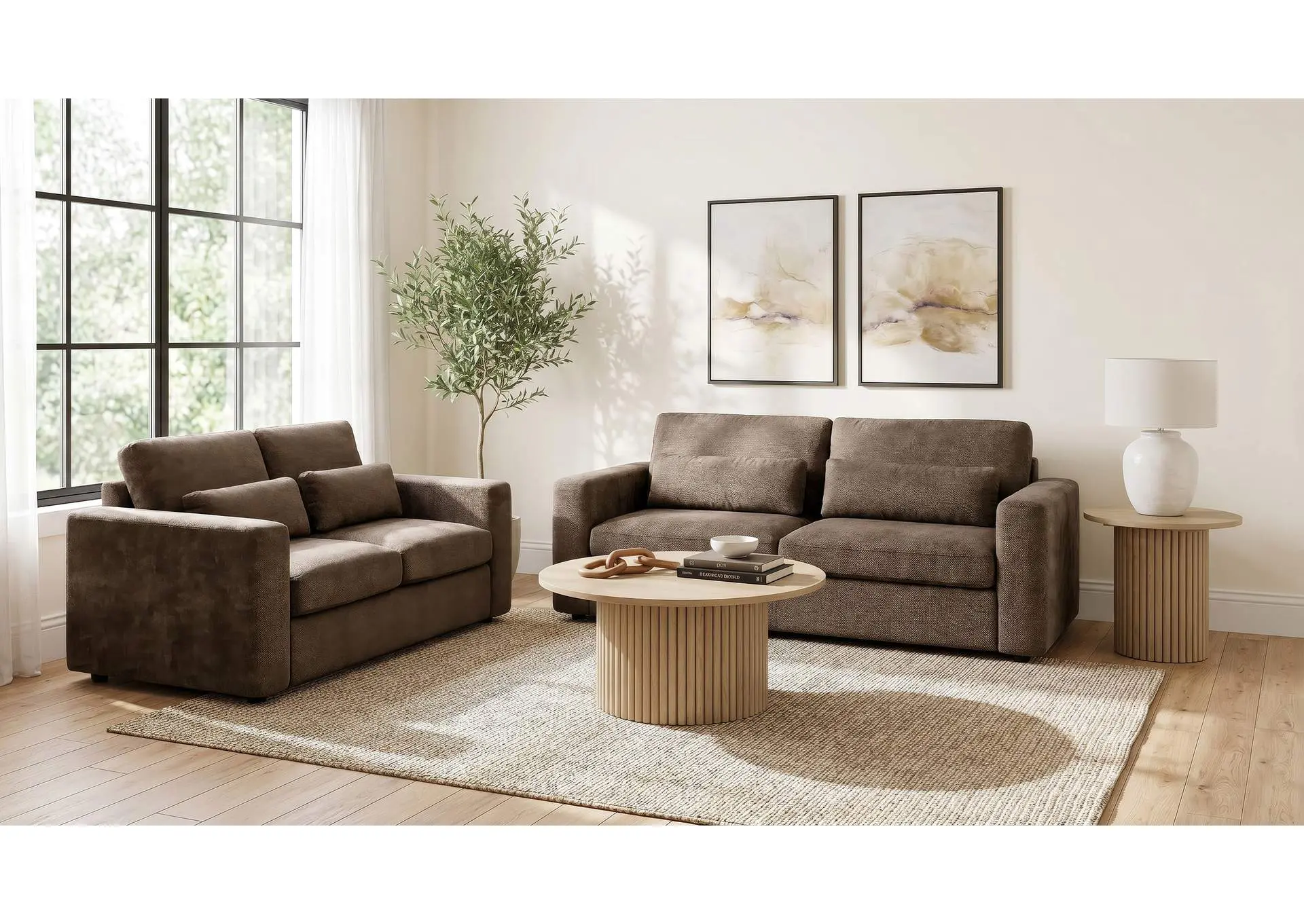 Amador 2-piece Chenille Upholstered Track Arm Sofa Set Chocolate