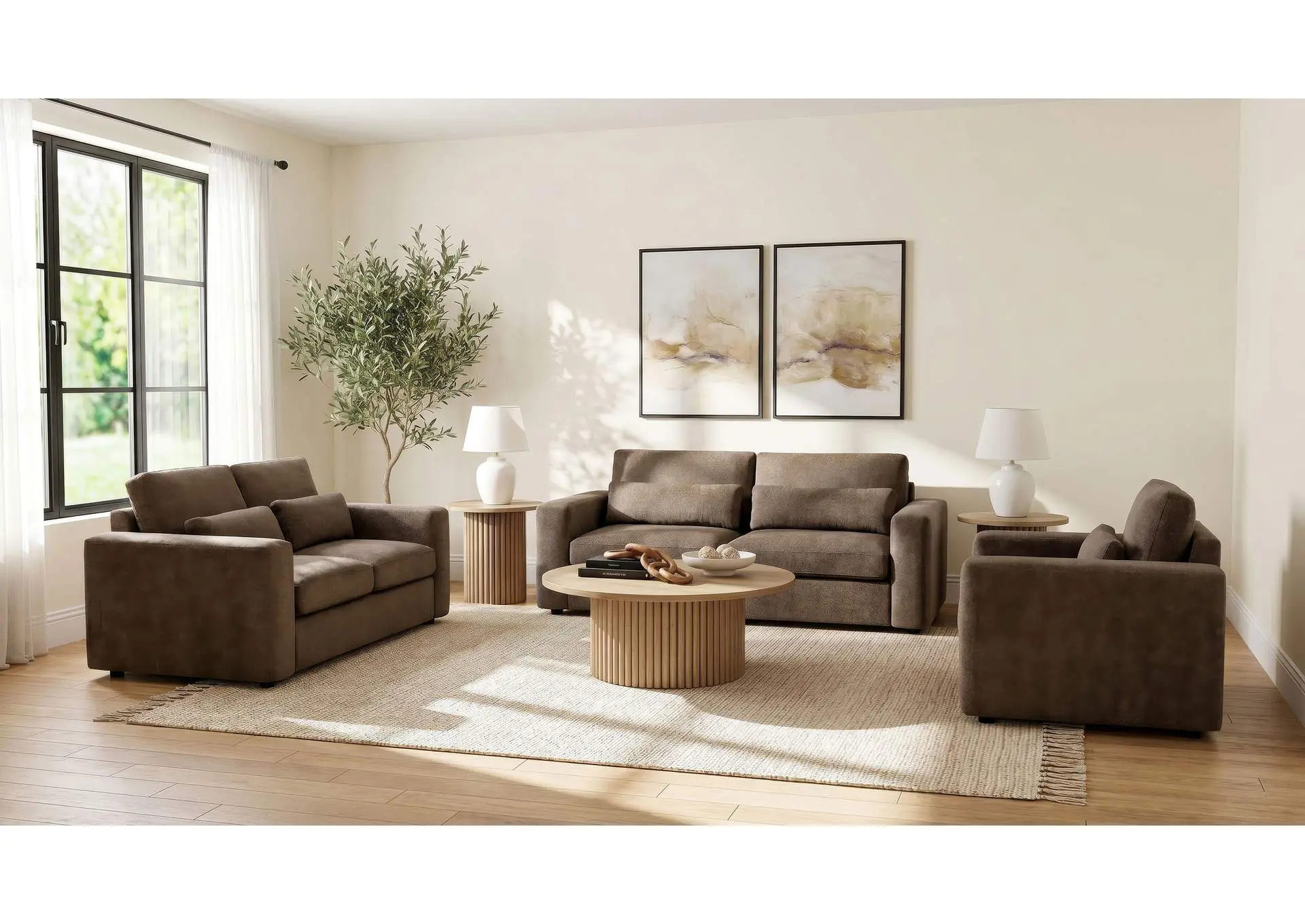 Amador 3-piece Chenille Upholstered Track Arm Sofa Set Chocolate