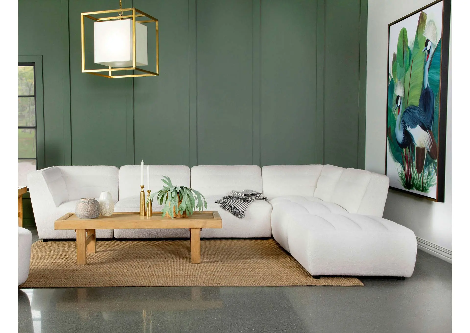 Sunny 6-piece Upholstered Modular Sectional Sofa Ivory Sherpa