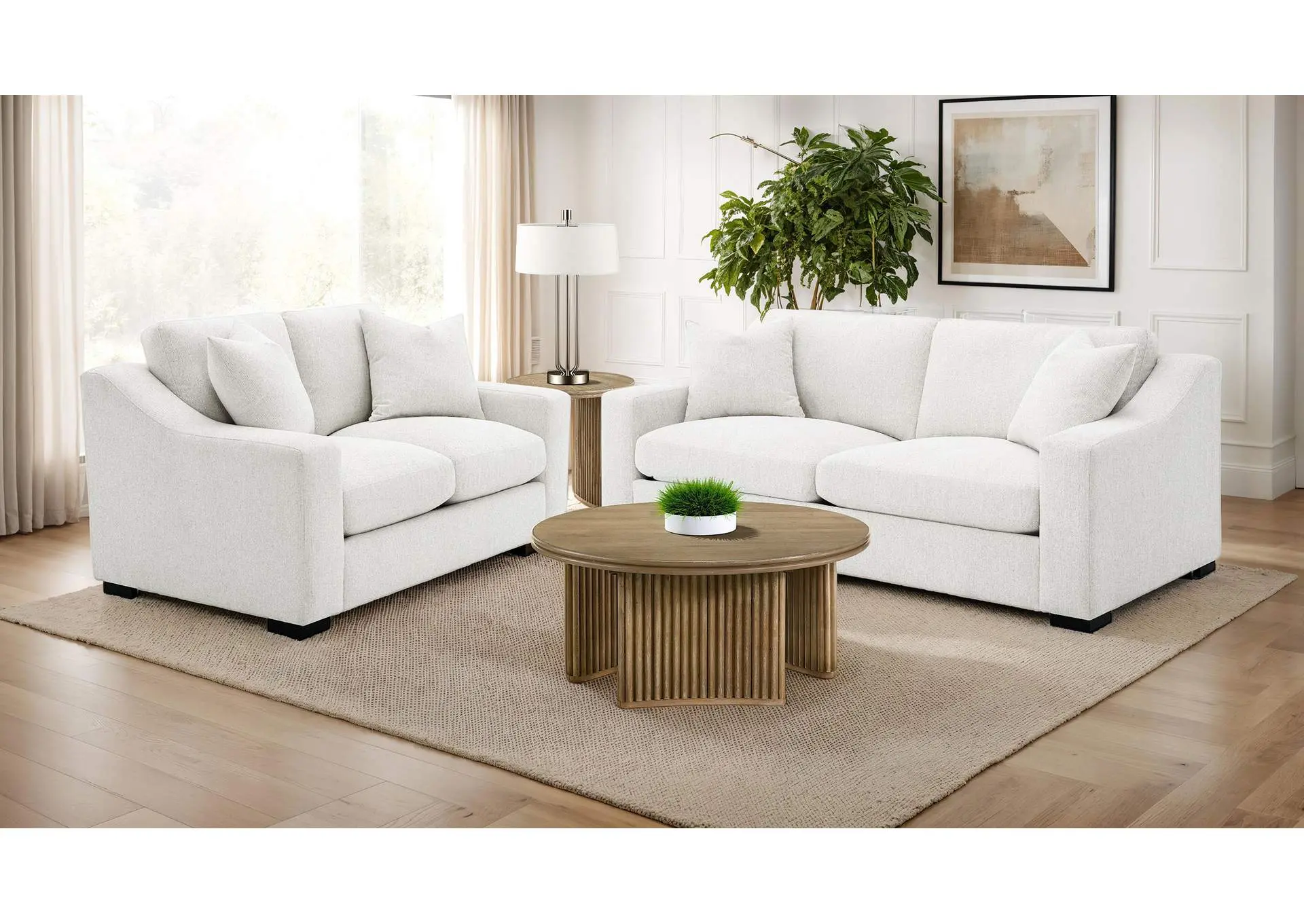 Ashlyn 2-piece Upholstered Track Arm Sofa Set Sand