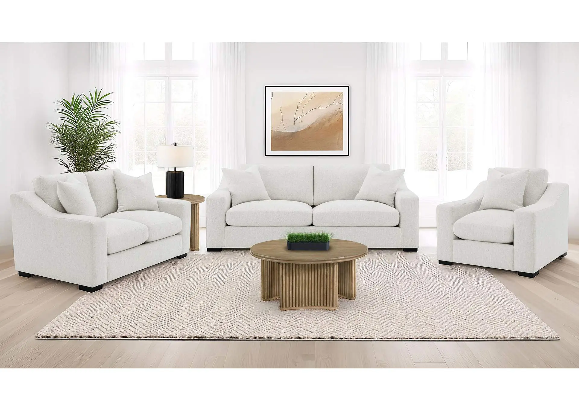 Ashlyn 3-piece Upholstered Track Arm Sofa Set Sand