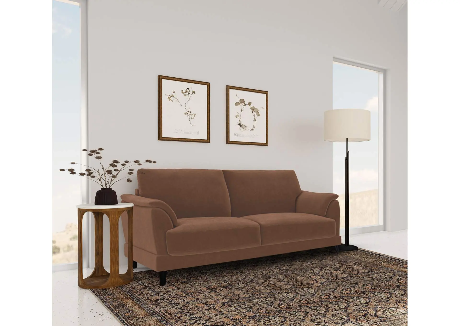 Selma Velvet Upholstered Crescent Arm Sofa Rust — view 2