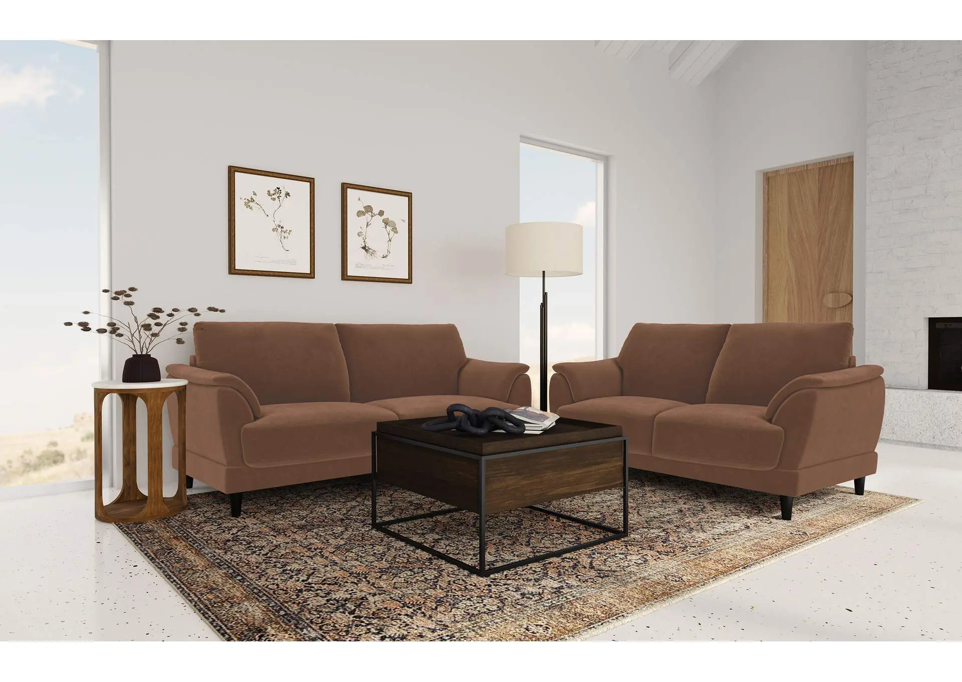 Selma Velvet Upholstered Crescent Arm Sofa Rust — view 13