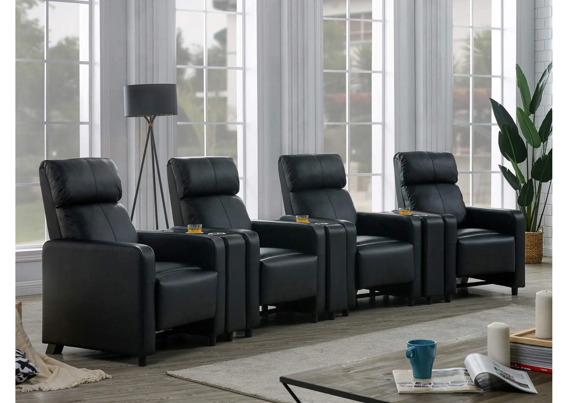 Toohey Upholstered Tufted Recliner Living Room Set Black — view 2