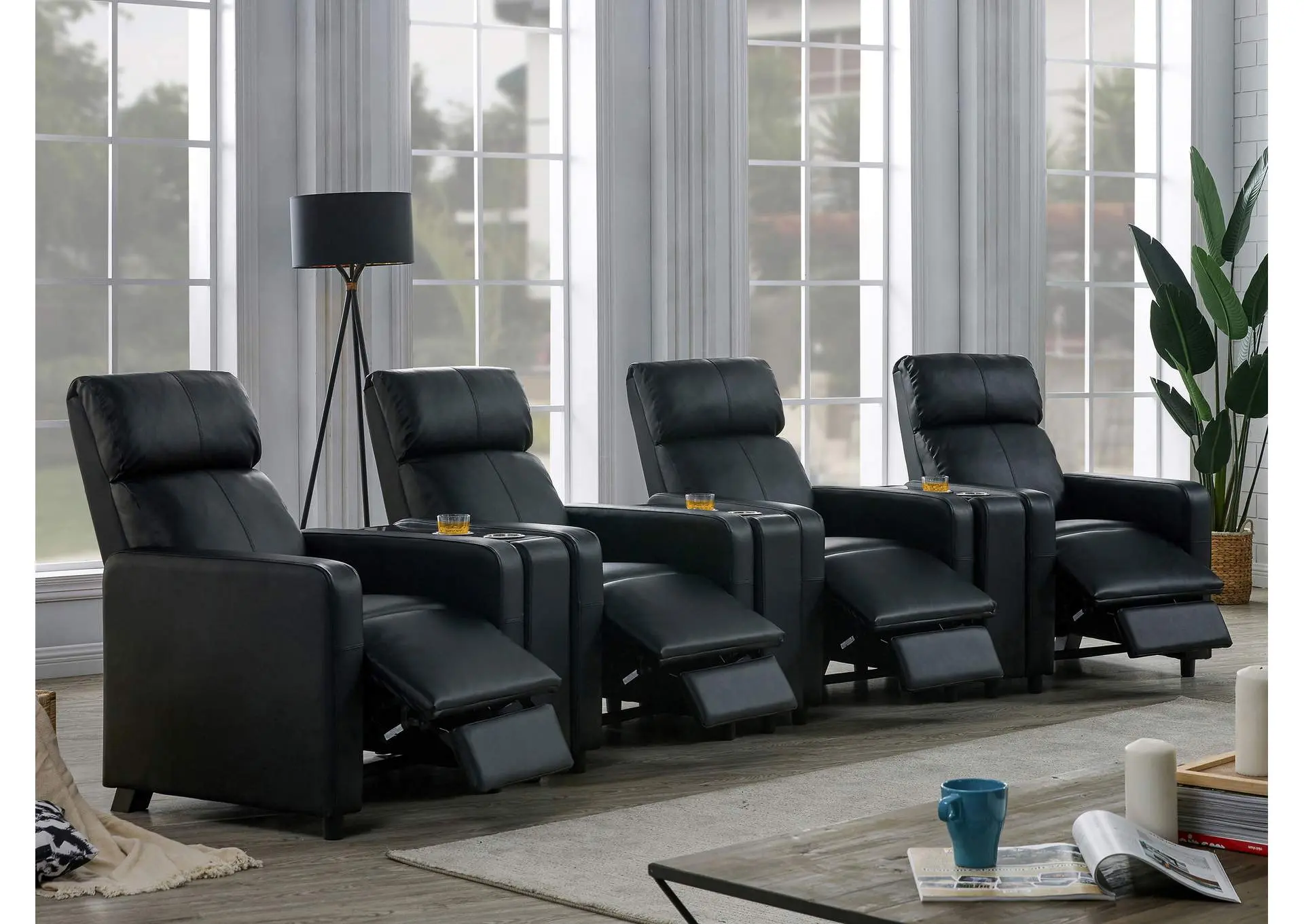 Toohey Upholstered Tufted Recliner Living Room Set Black — view 3