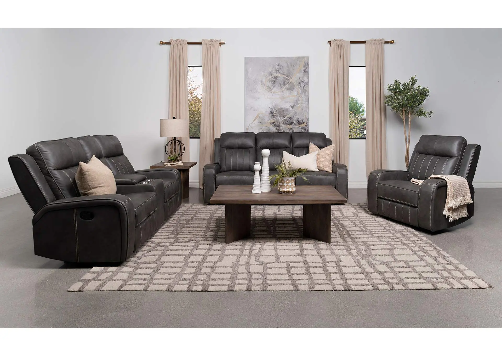 Raelynn 3-piece Upholstered Reclining Sofa Set Grey