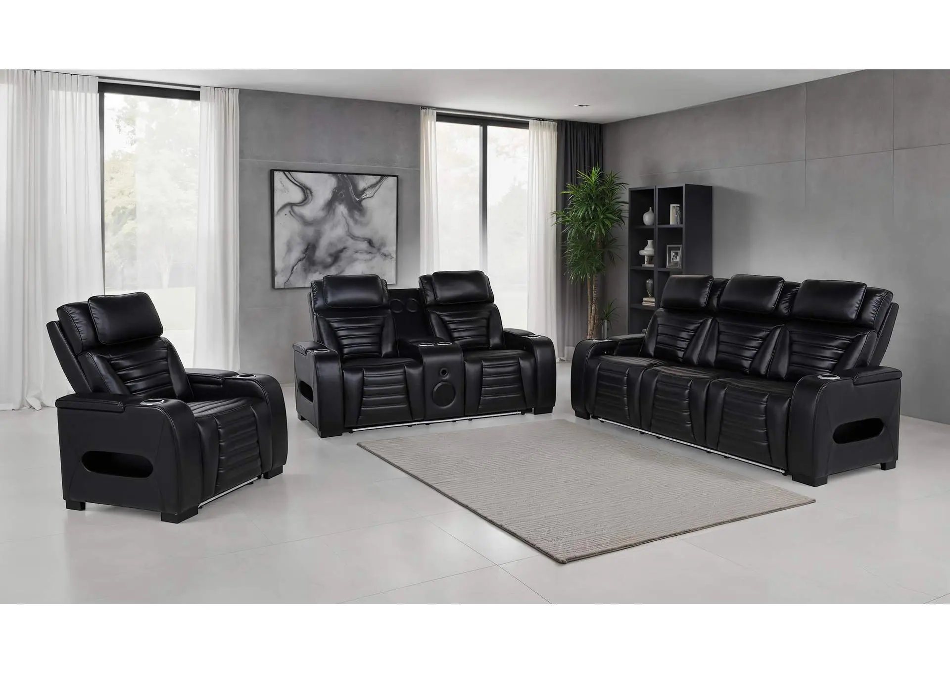 Zuma 3-Piece Dual Power Reclining Sofa Set with Bluetooth Black