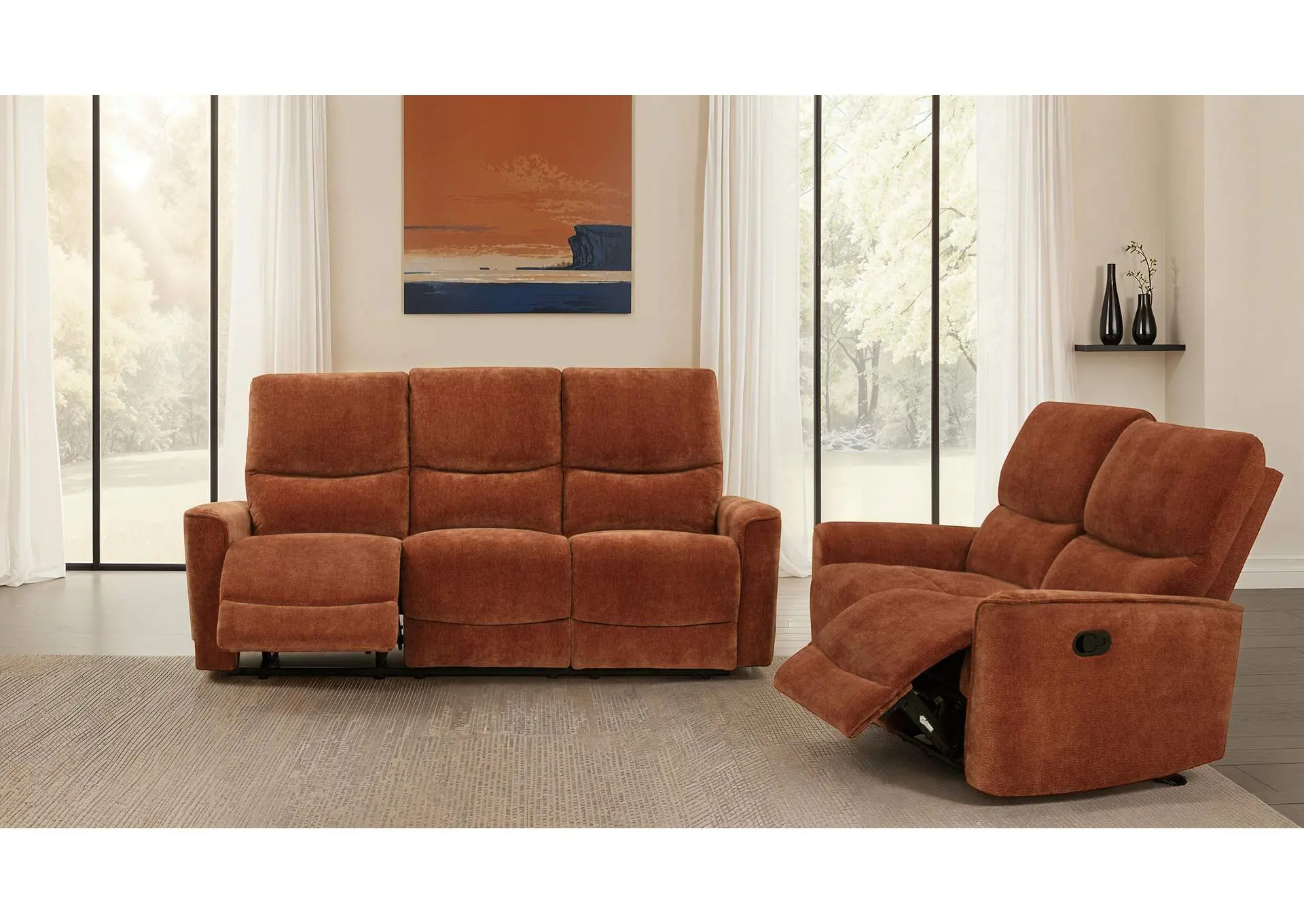 Navarro 2-piece Upholstered Reclining Sofa Set Orange