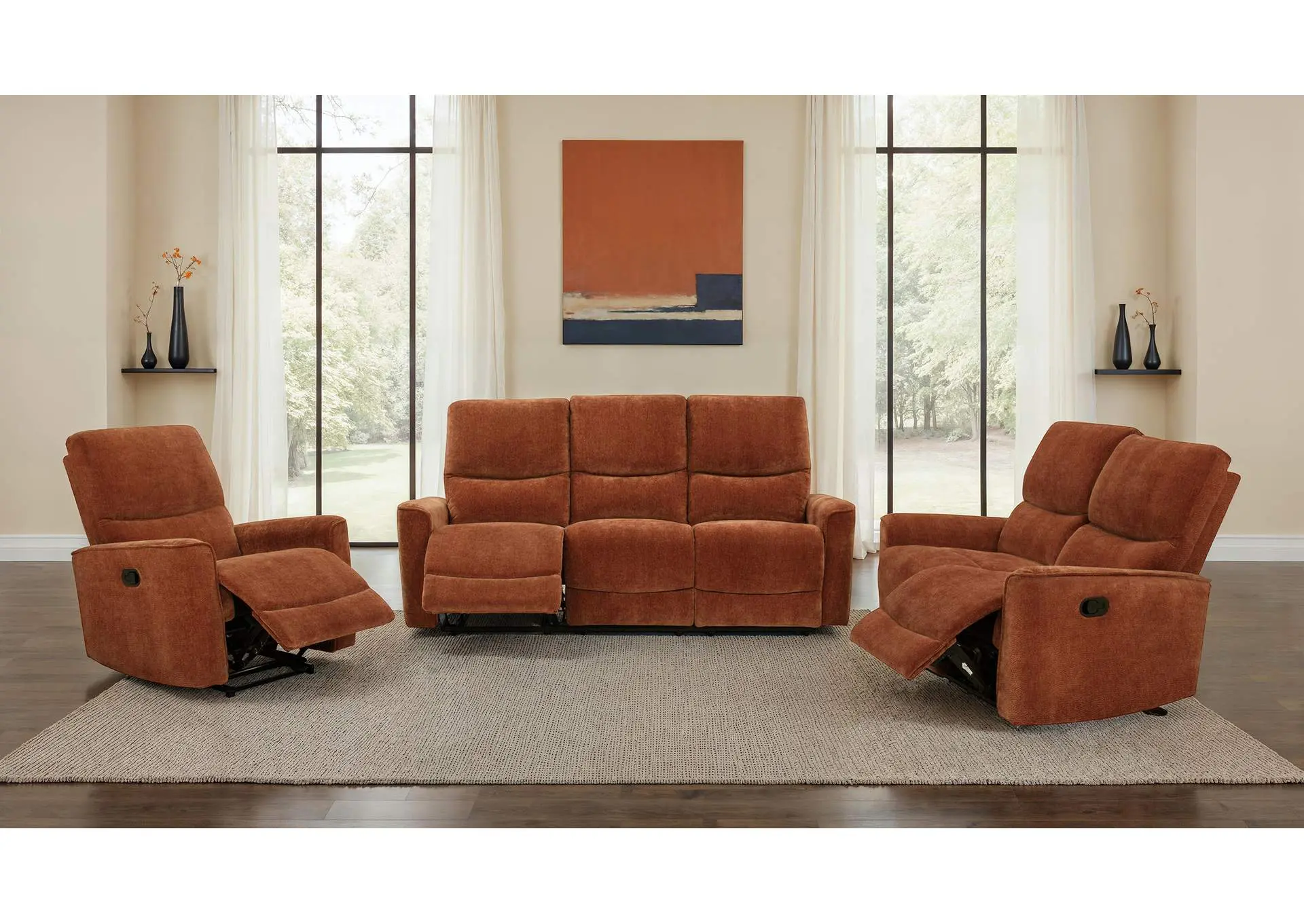 Navarro 3-piece Upholstered Reclining Sofa Set Orange