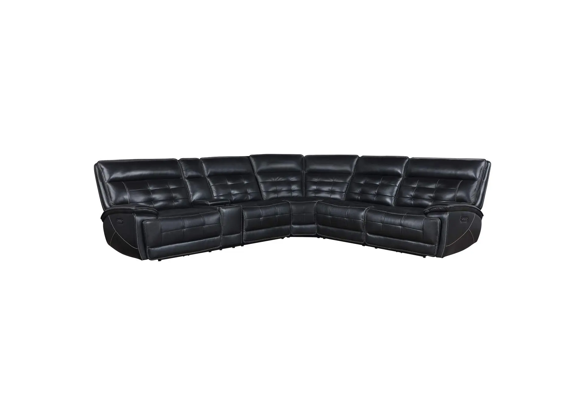 Hewitt Leather Dual Power Reclining Sectional Sofa Black