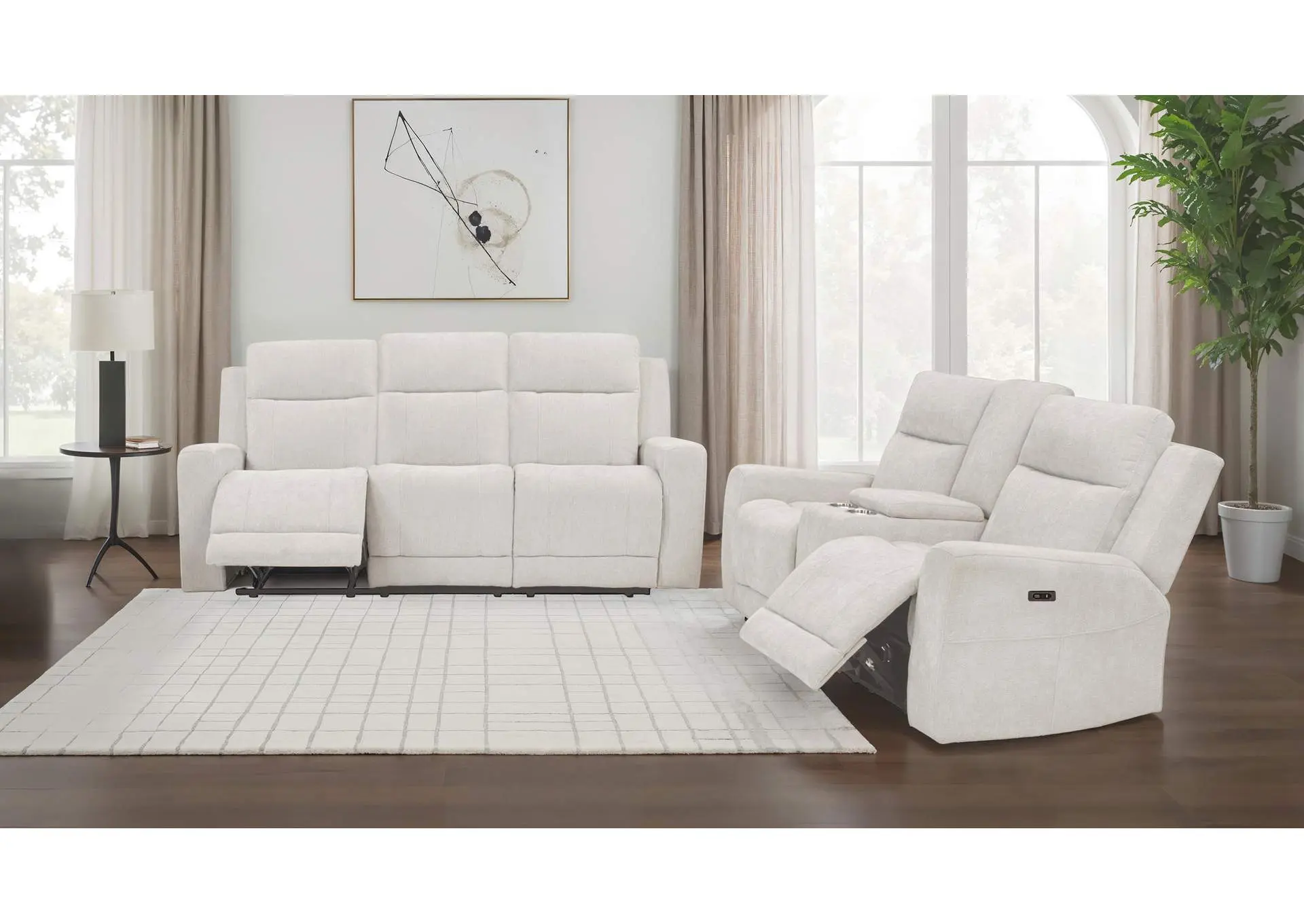Kennett 2-piece Chenille Power Reclining Sofa Set Ivory
